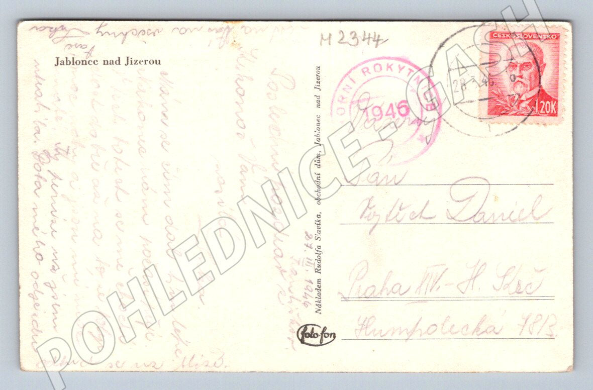 Pohlednice Jablonec nad Jizerou zimní panorama PP 1946 (M2344)