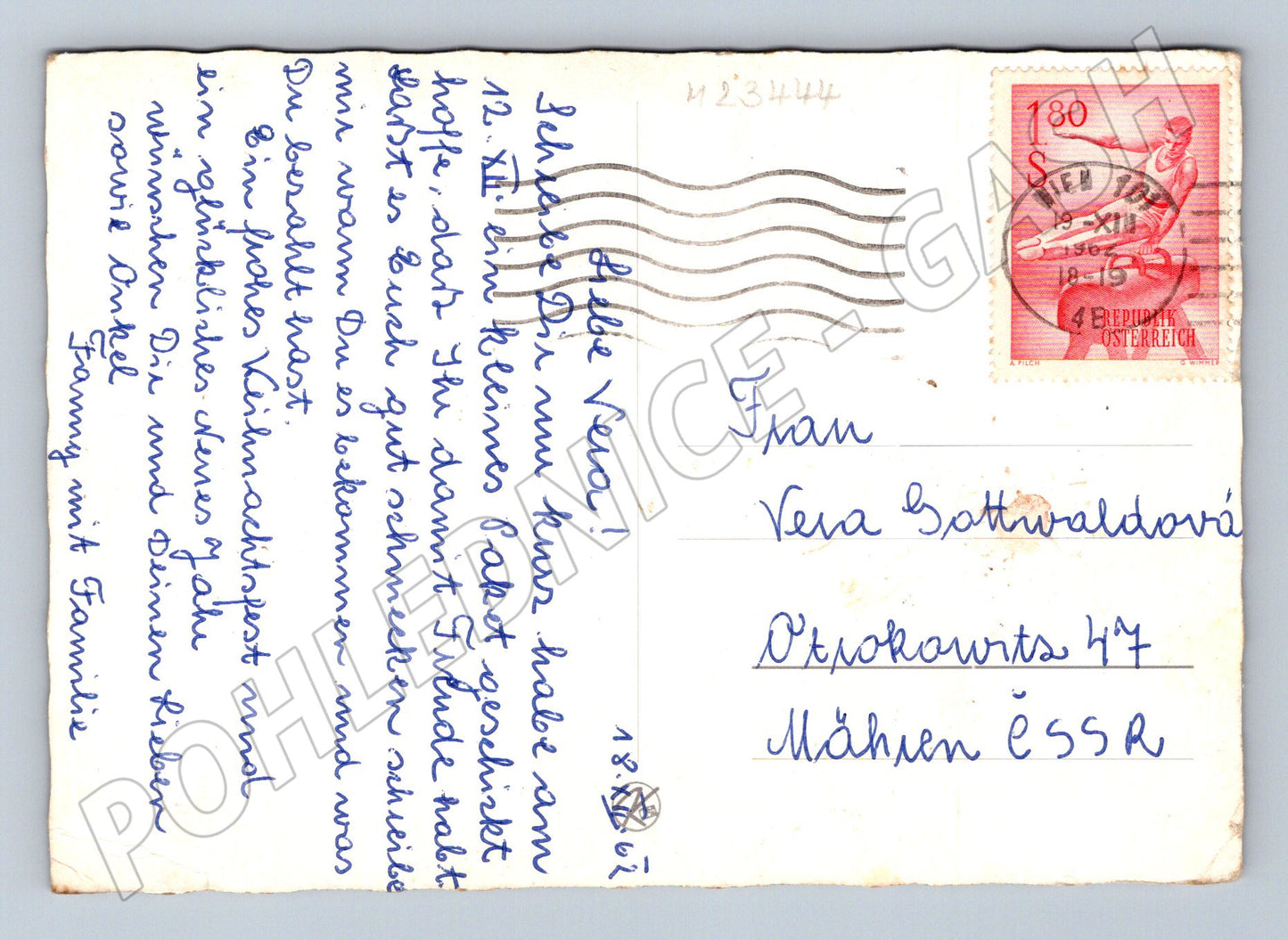 Pohlednice Rakousko novoroční motiv svíčka a šišky 1961 (M23444)