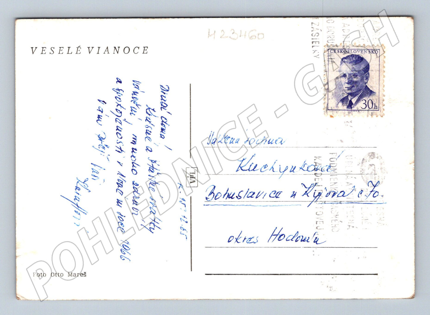 Pohlednice vánoční zátiší jablka ozdoby 1966 (M23460)