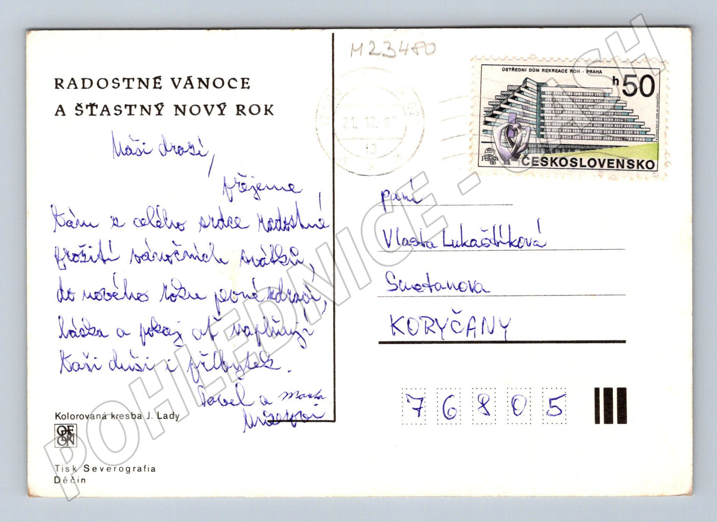 Pohlednice Zimní scéna Josefa Lady, srna 1965 (M23480)