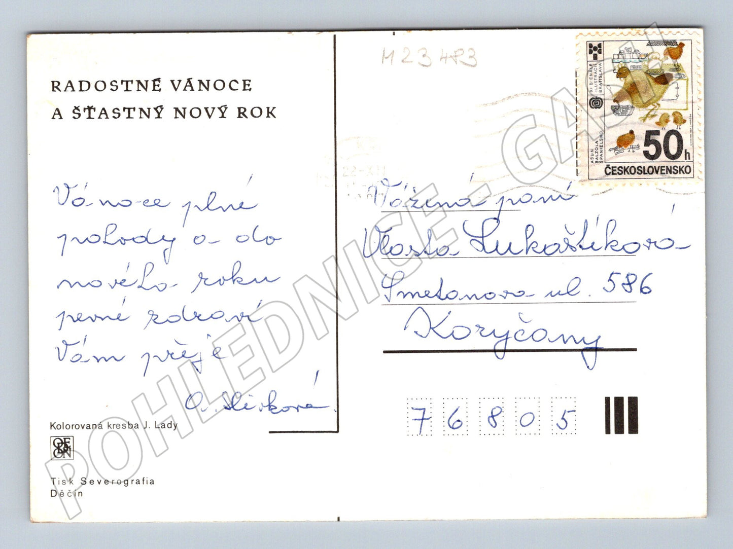 Pohlednice Vánoce zimní vesnice (M23483)