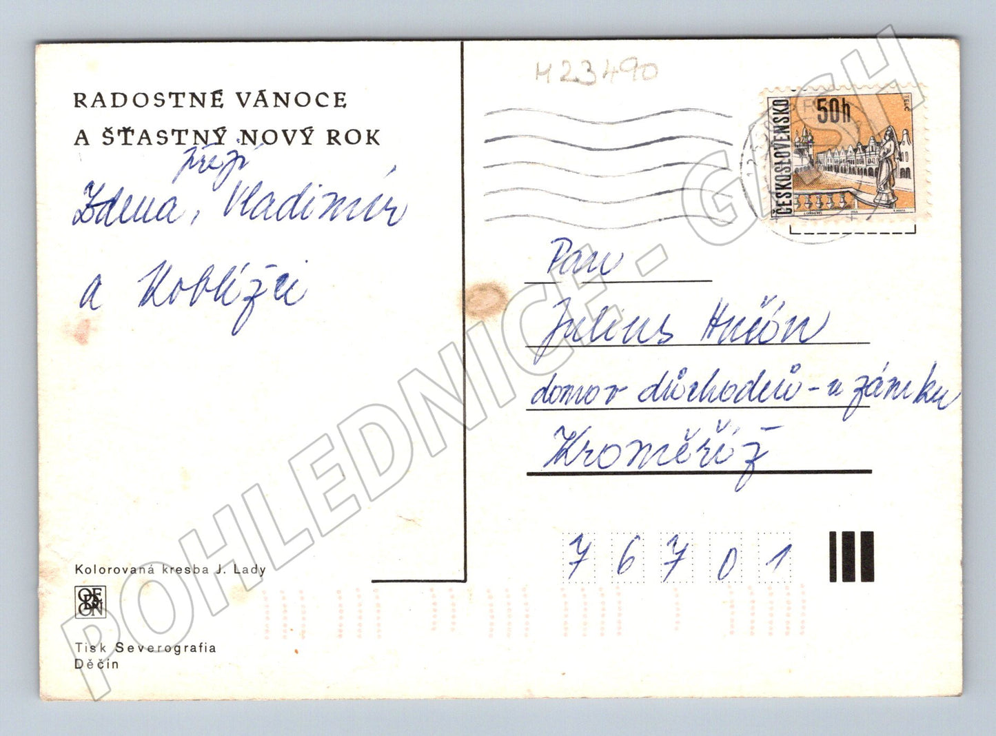 Pohlednice Jos. Lada zimní motiv zvíře 1948 (M23490)