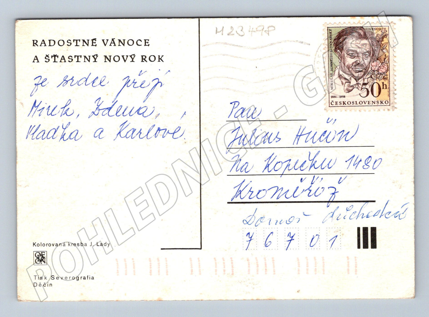 Pohlednice Josef Lada zimní krajina ponocný (M23498)