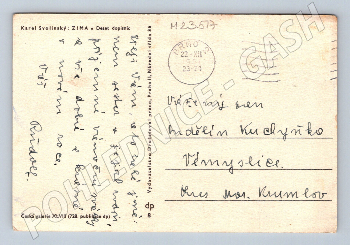Pohlednice Karel Svolinský Zima ryba s ovocem 1951 (M23517)