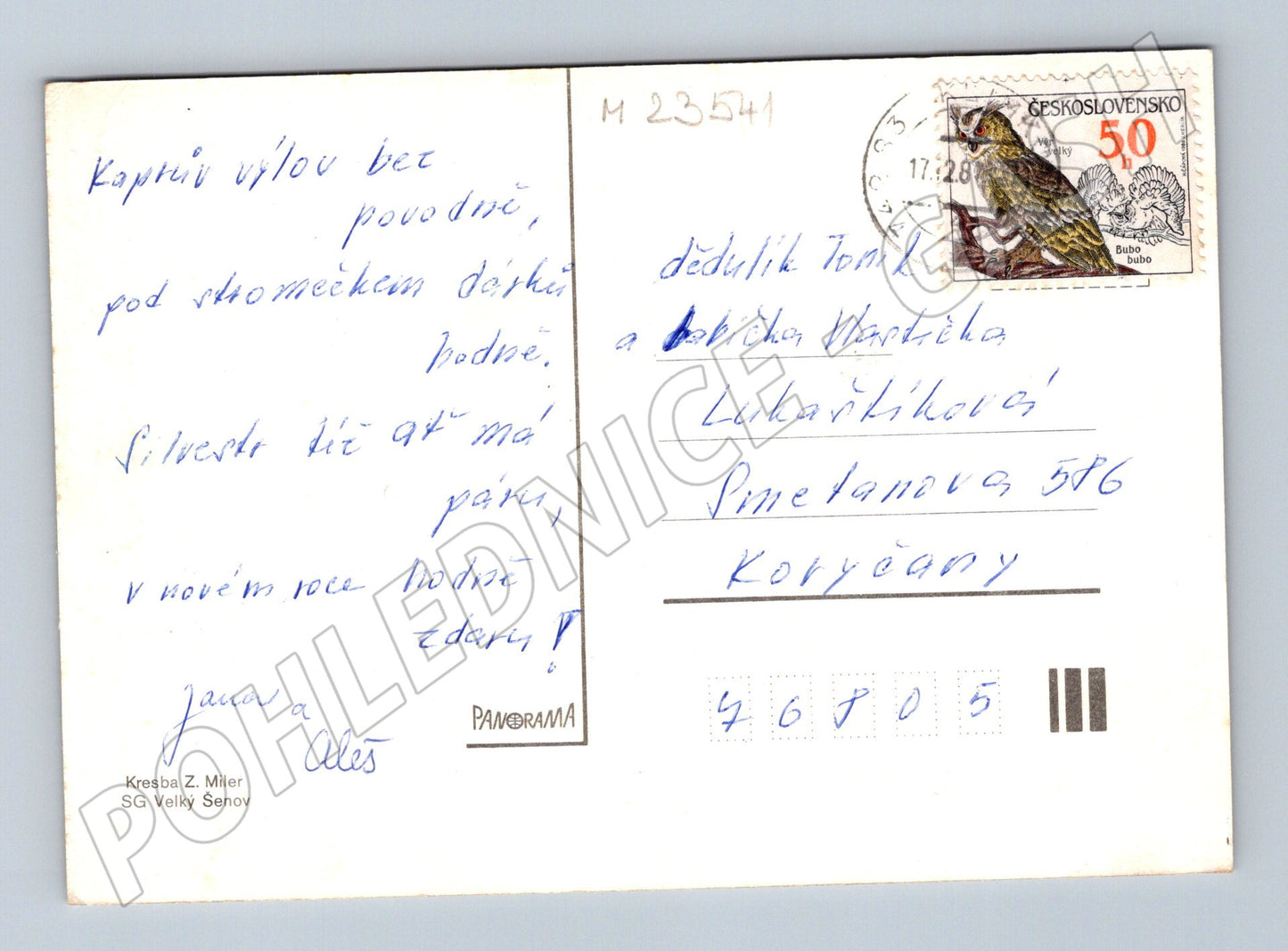 Pohlednice Krtek a Myška s jmelím Nový rok 1987 (M23541)