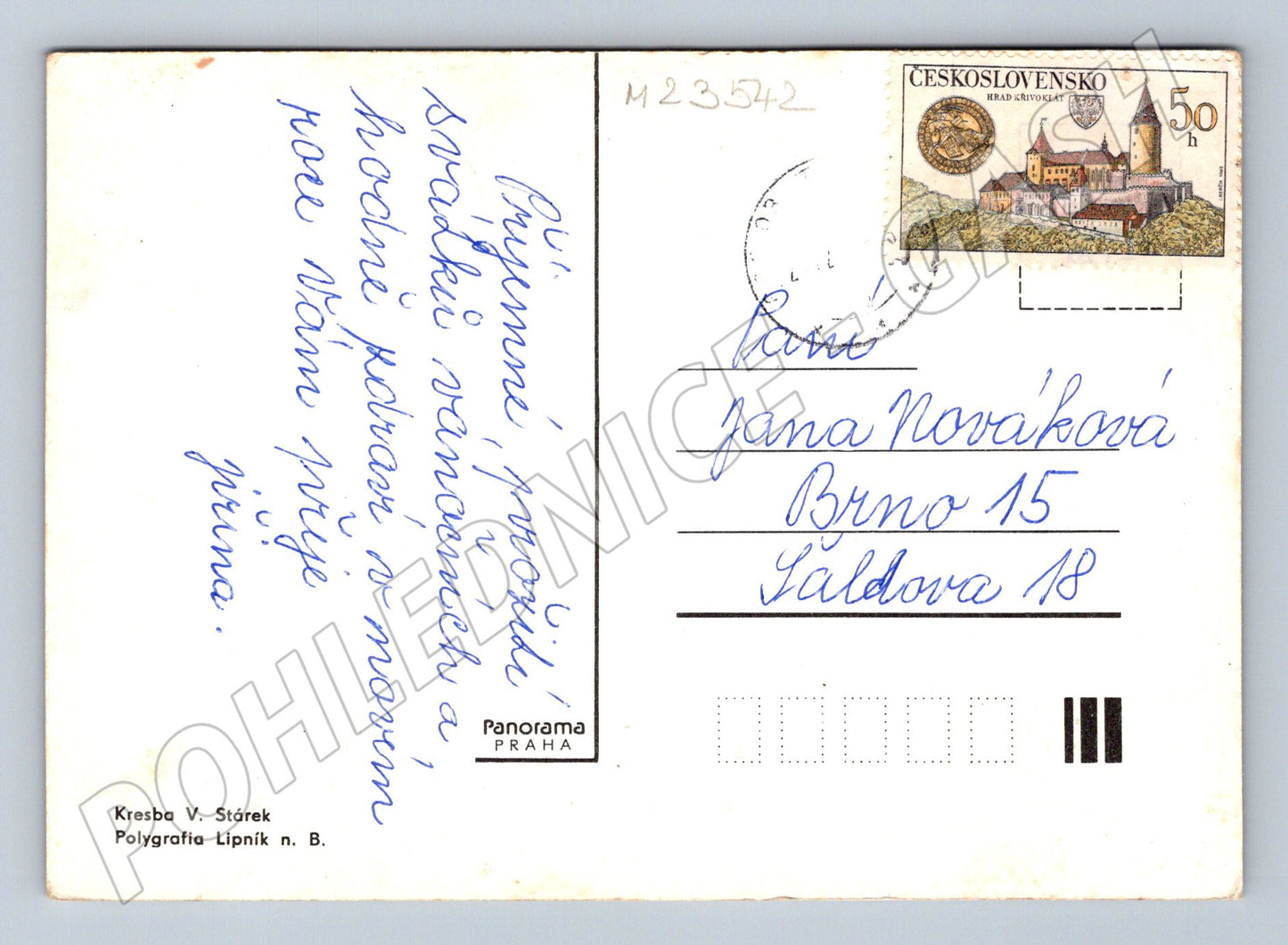 Pohlednice vánoční zimní motiv děti sněhulák 1968 (M23542)