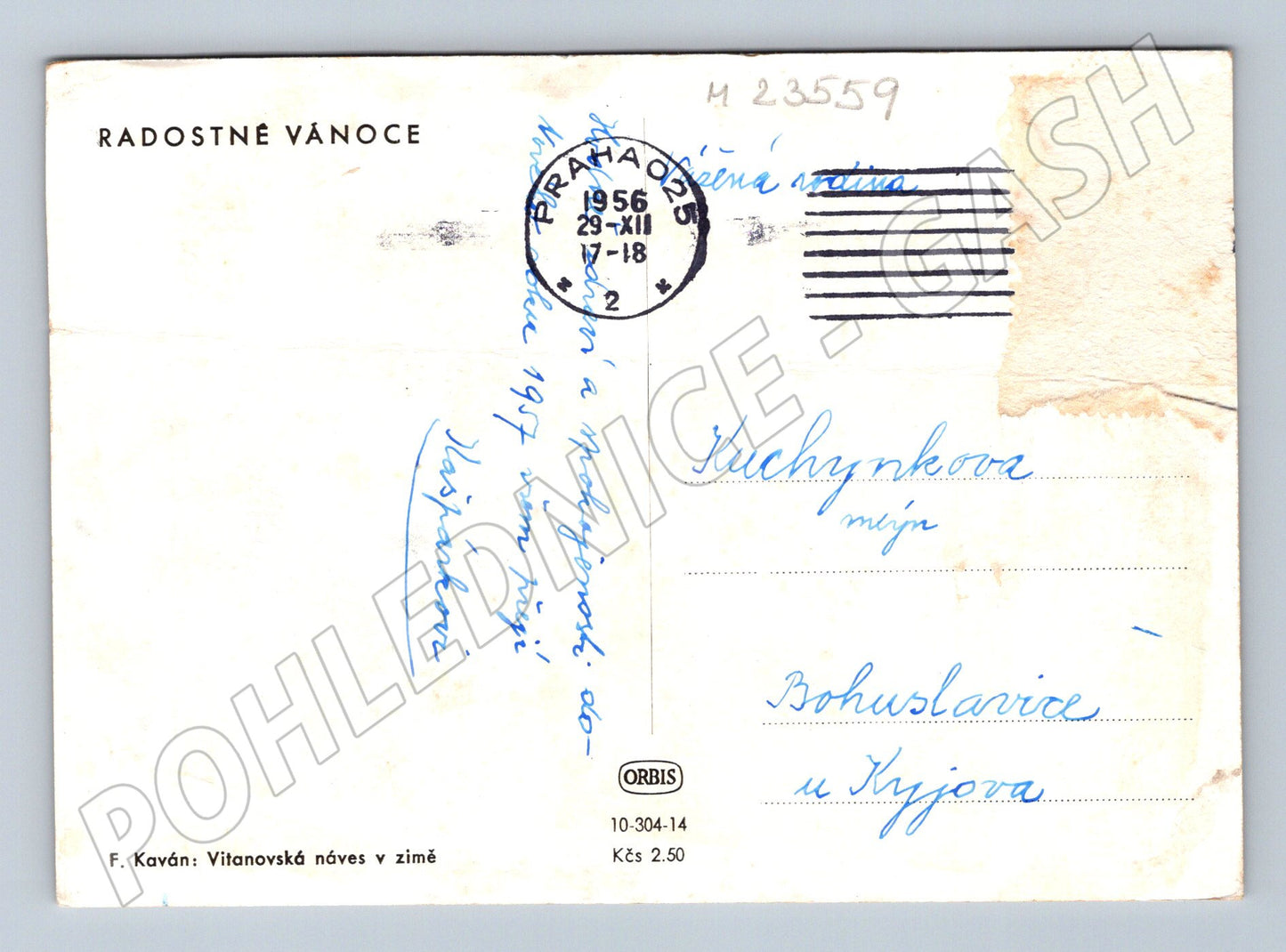 Pohlednice F. Kaván Vitanovská náves v zimě 1956 (M23559)
