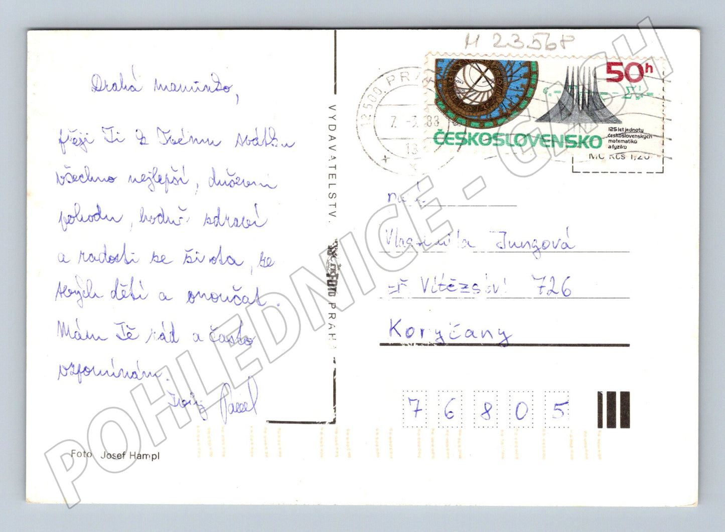 Pohlednice růže Srdečné přání 1983 (M23568)