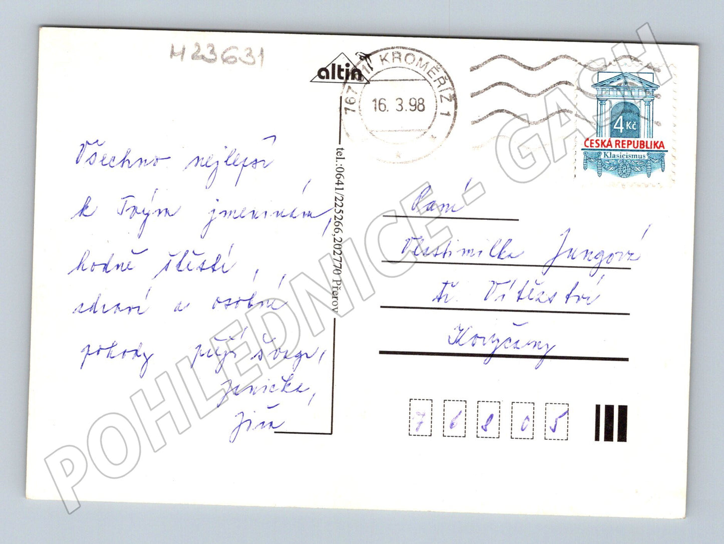 Pohlednice Kroměříž kytice květin 1998 (M23631)