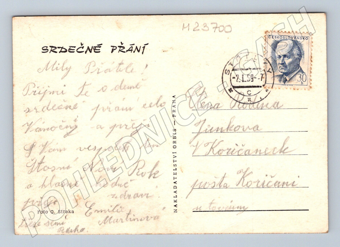 Pohlednice tři květiny - sedmikrásky Novoroční 1969 (M23700)