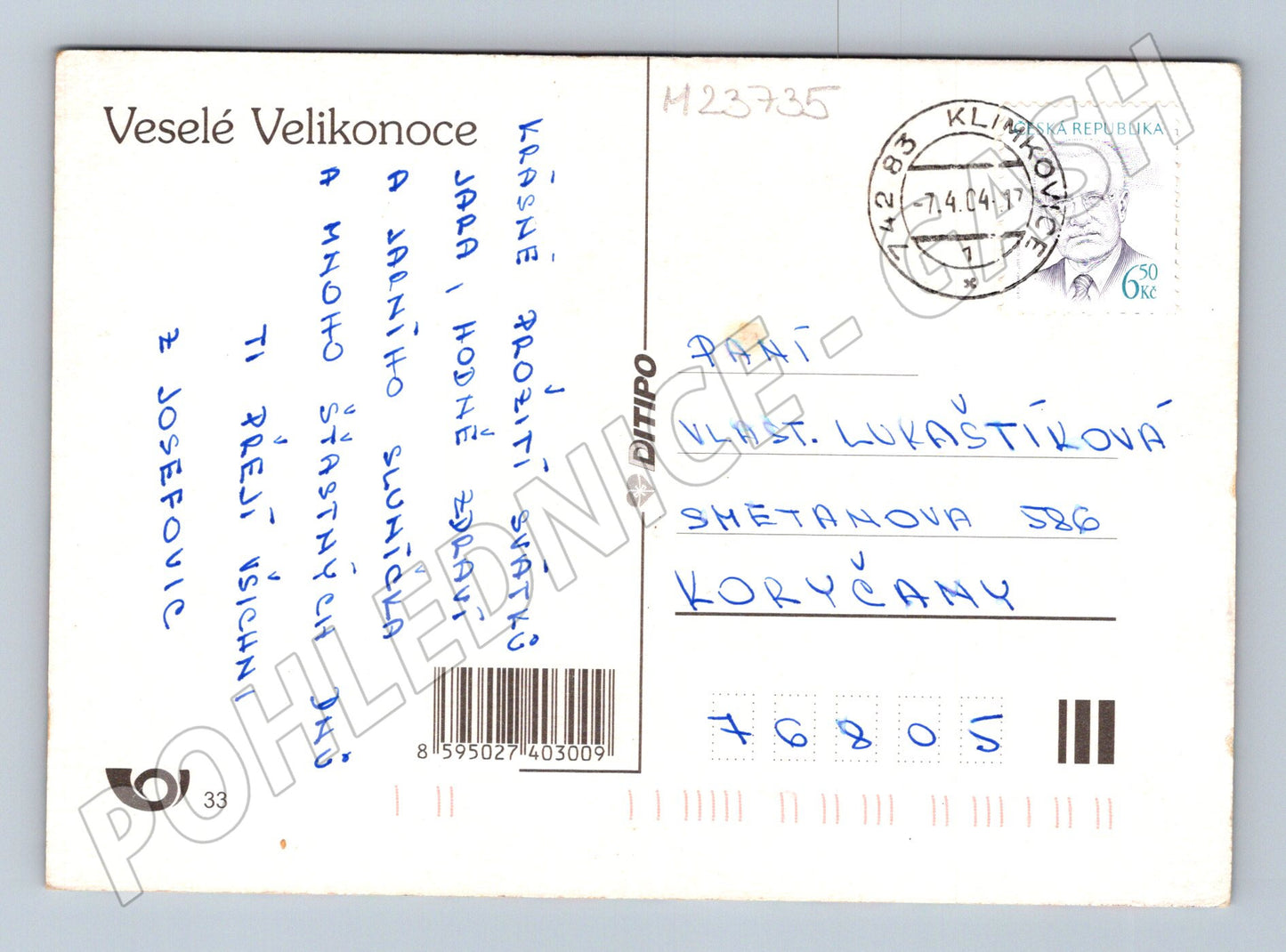 Pohlednice Velikonoce kraslice rehtacka 2004 (M23735)