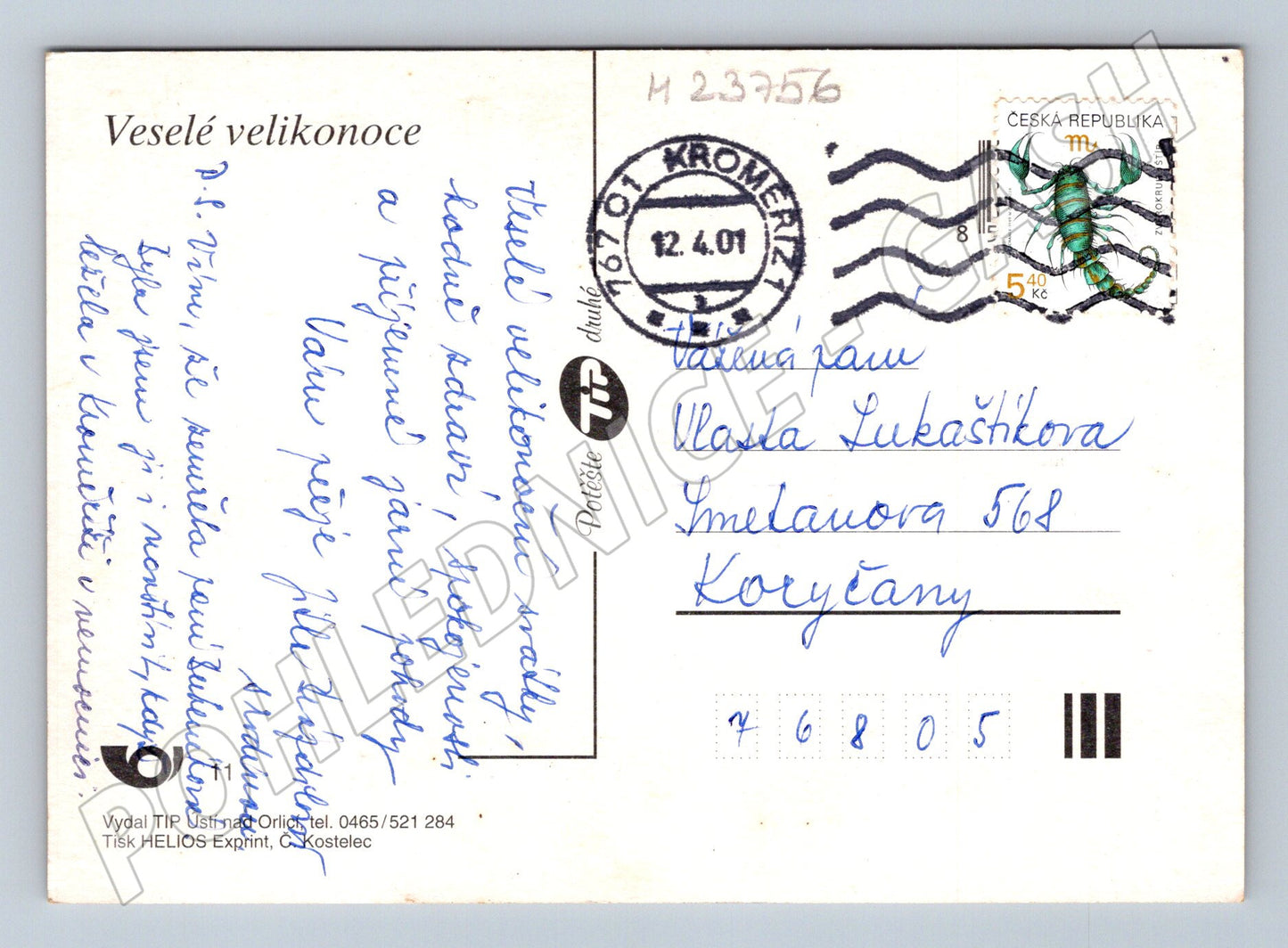 Pohlednice Velikonoční motiv kuřátka 2001 (M23756)