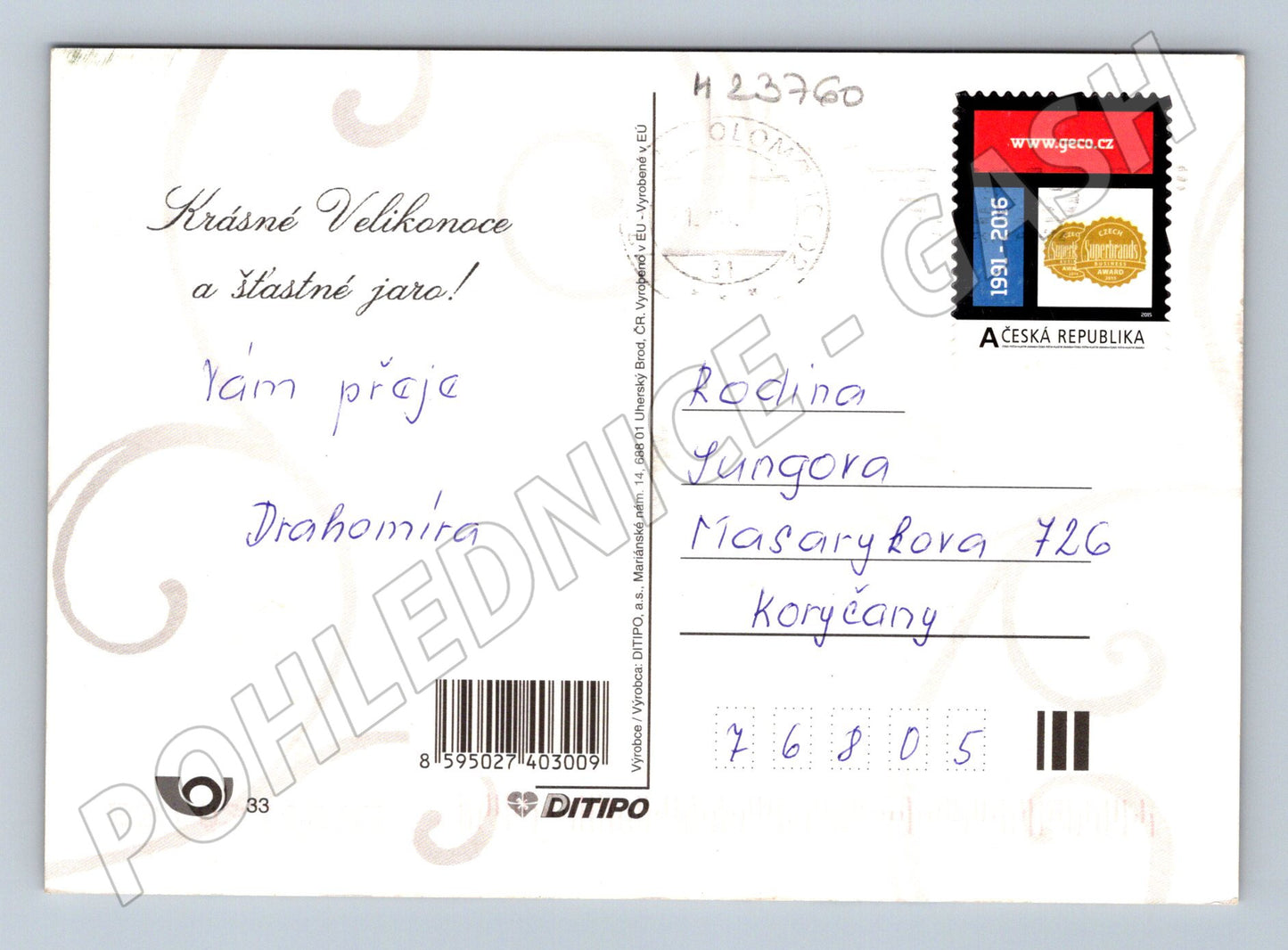 Pohlednice Velikonoce malovaná vajíčka (M23760)