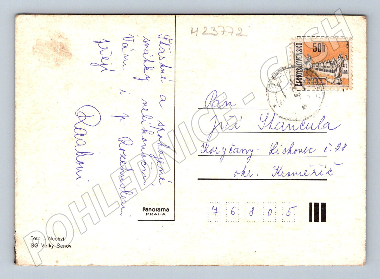 Pohlednice velikonoční žluté květy forsytie a střecha (M23772)