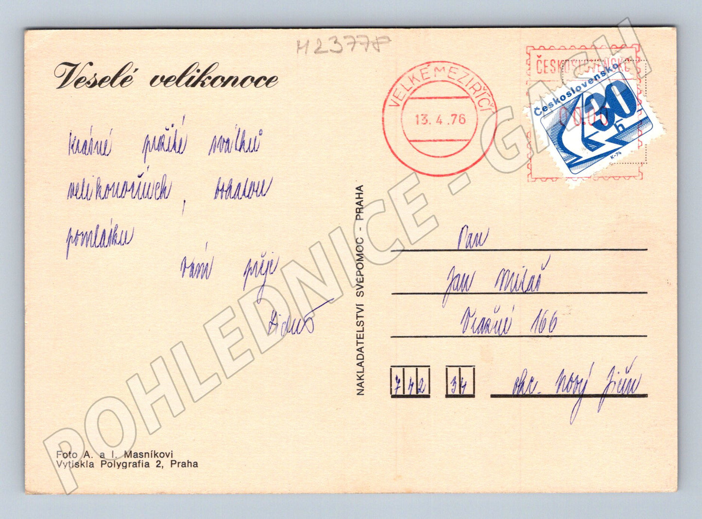 Pohlednice Velikonoční vajíčka a květy 1976 (M23778)