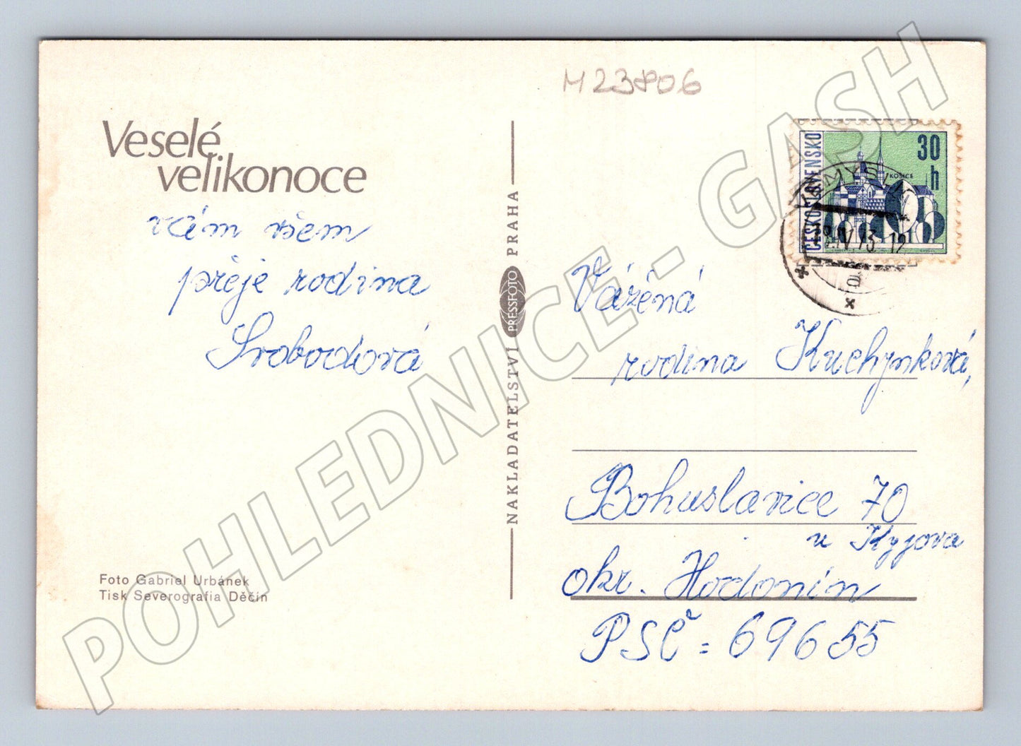 Pohlednice Velikonoce barevná vajíčka březové větvičky (M23806)