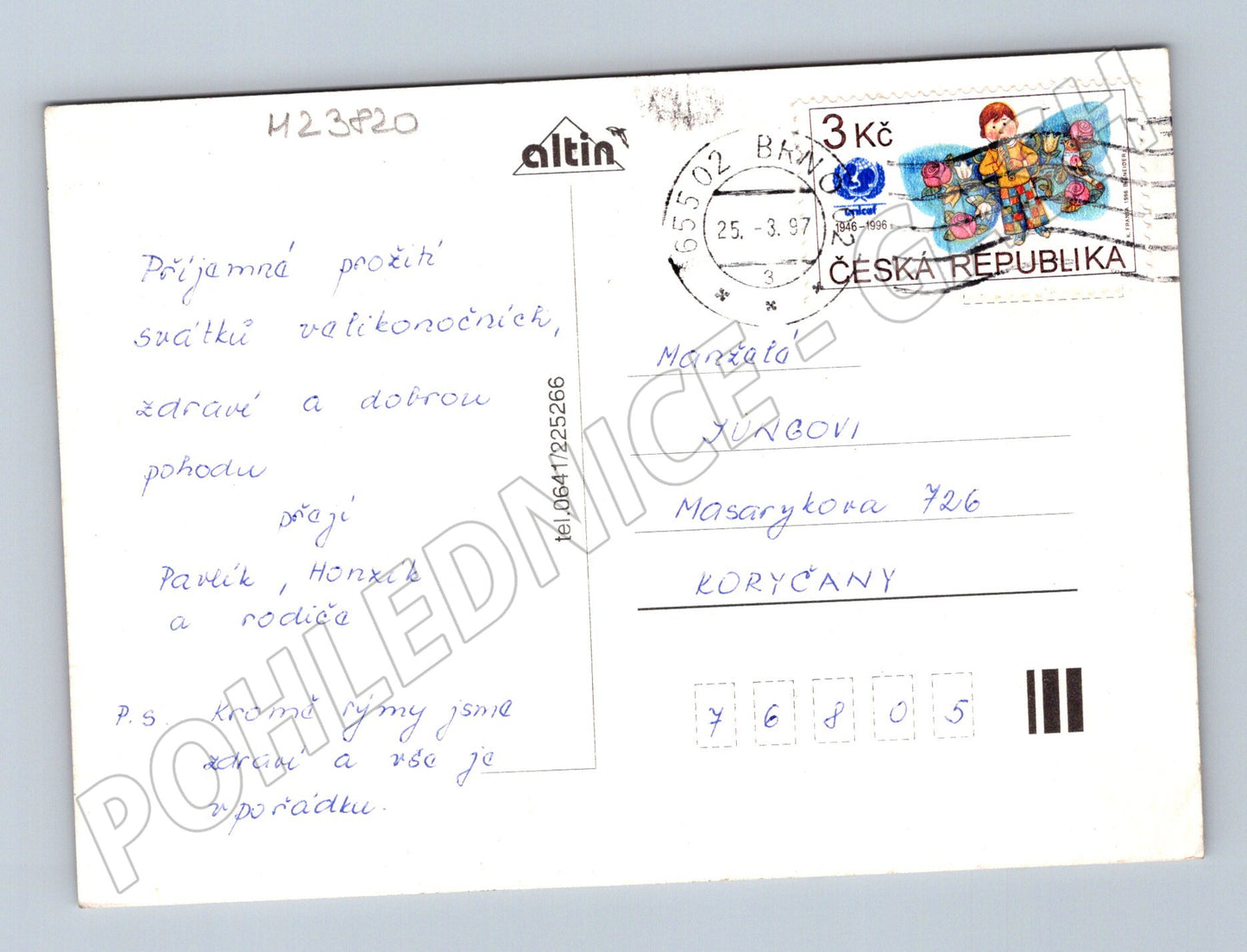 Pohlednice Velikonoce květiny koš 1997 (M23820)