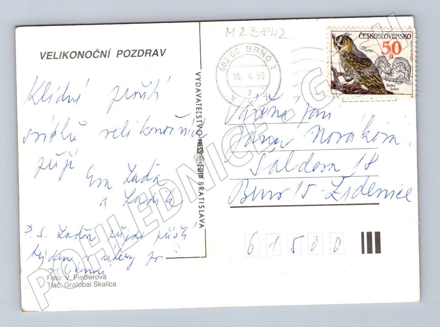 Pohlednice Velikonoční pozdrav, zdobená vejce a květy 1990 (M23842)