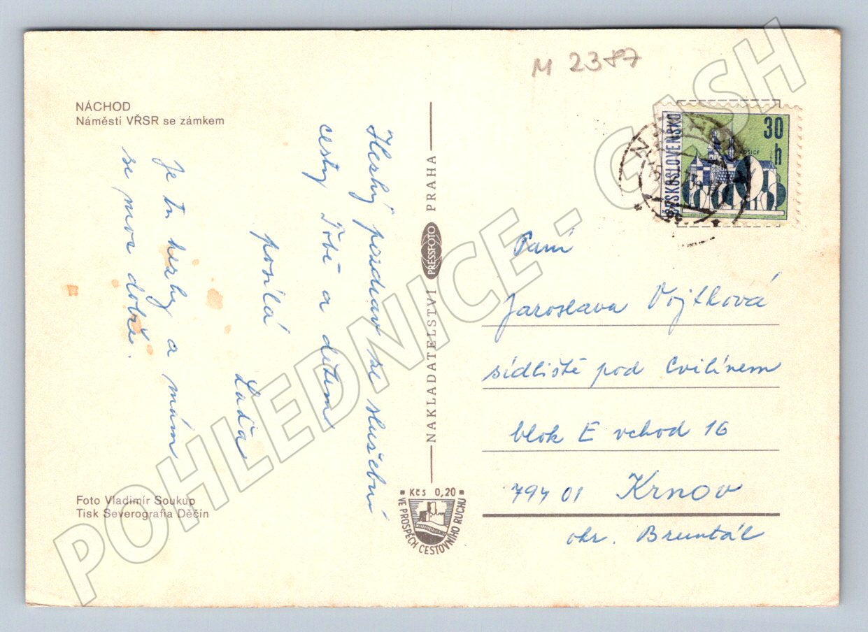 Pohlednice Náchod náměstí a zámek Československo (M2387)