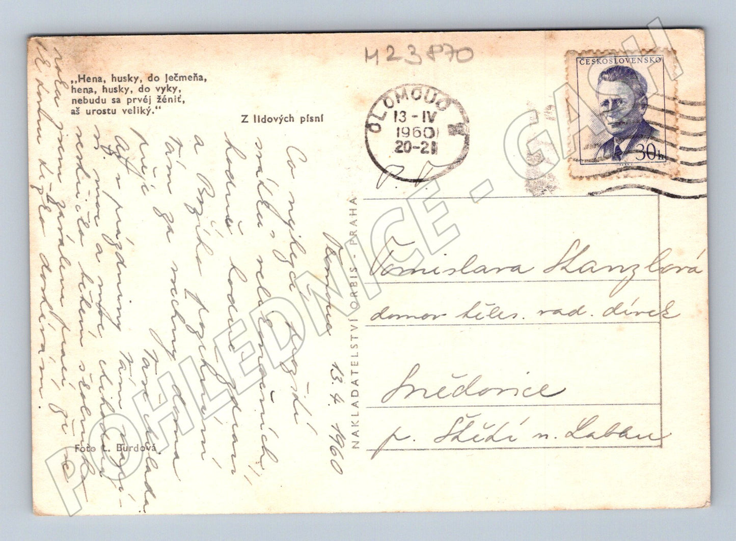 Pohlednice dítě s husami Velikonoce 1950 (M23870)
