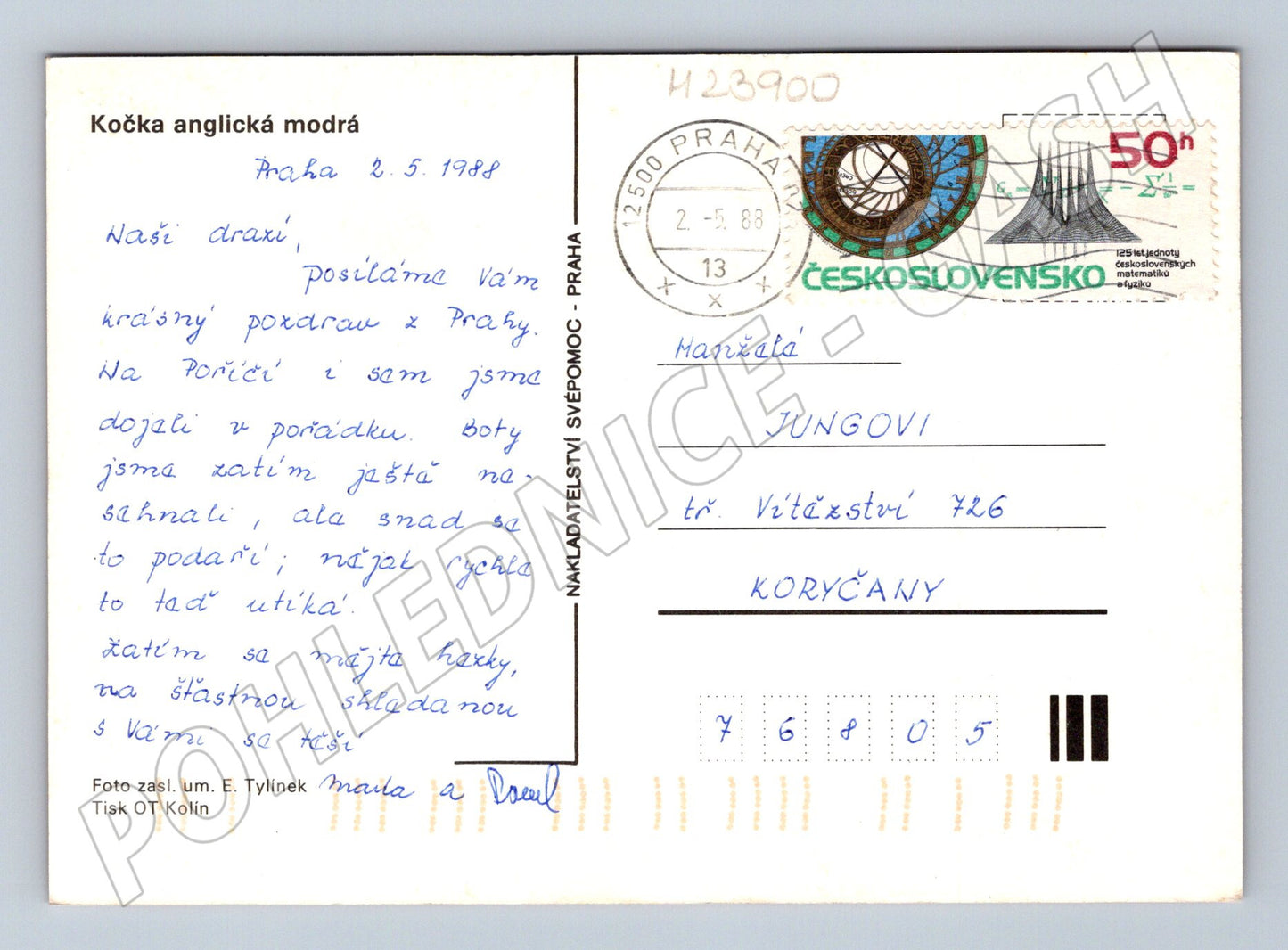 Pohlednice Praha Kočka anglická modrá 1988 (M23900)