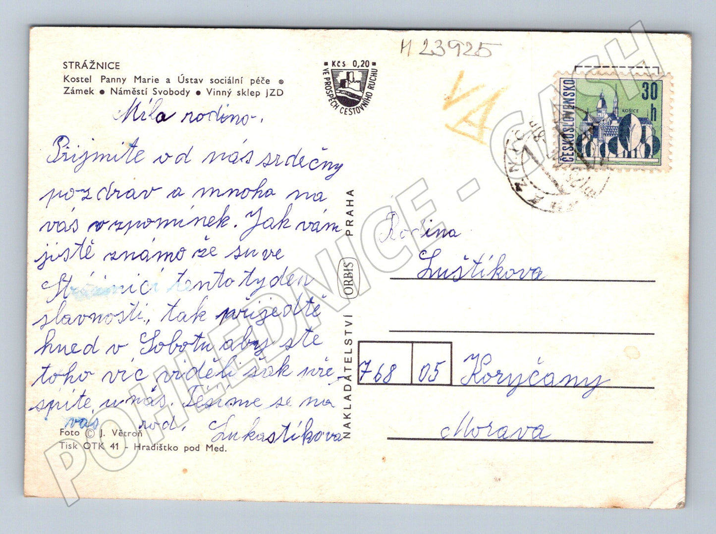 Pohlednice Strážnice, více pohledů, náměstí, zámek 1968 (M23925)