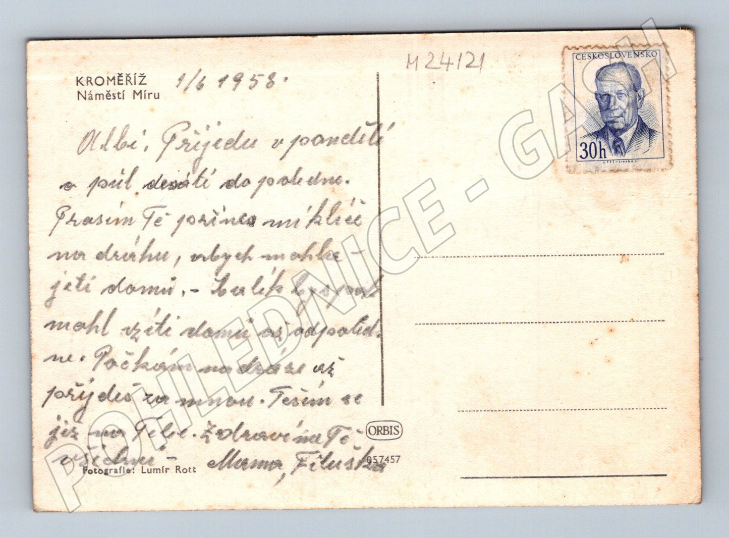 Pohlednice Kroměříž Náměstí Míru 1958 (M24121)