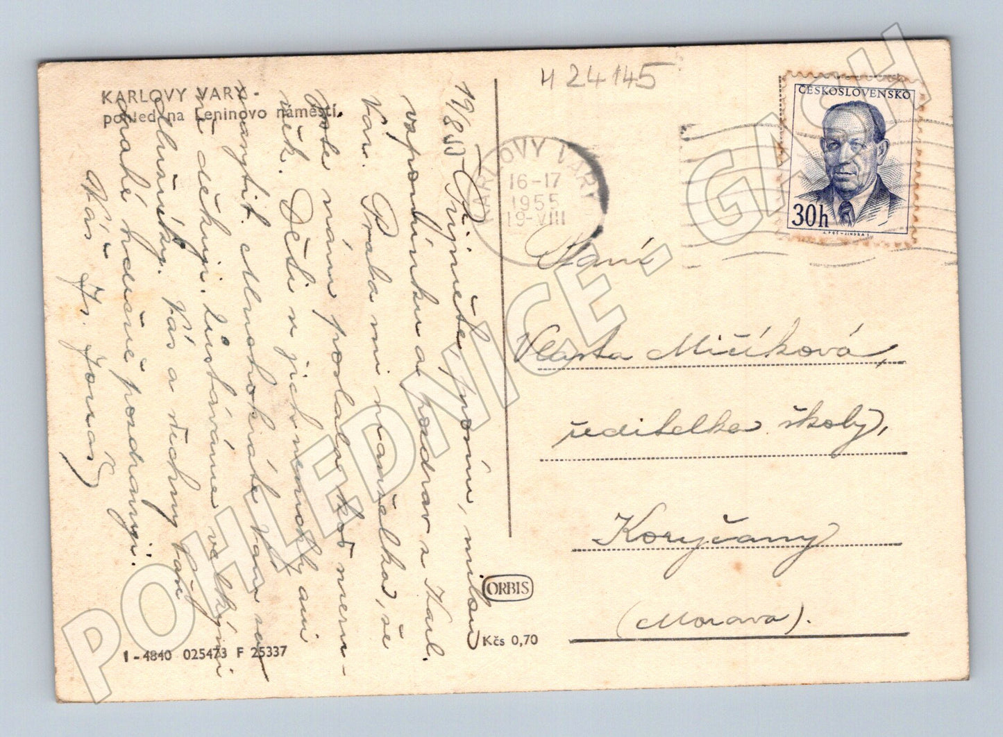 Pohlednice Karlovy Vary Leninovo náměstí 1955 (M24145)