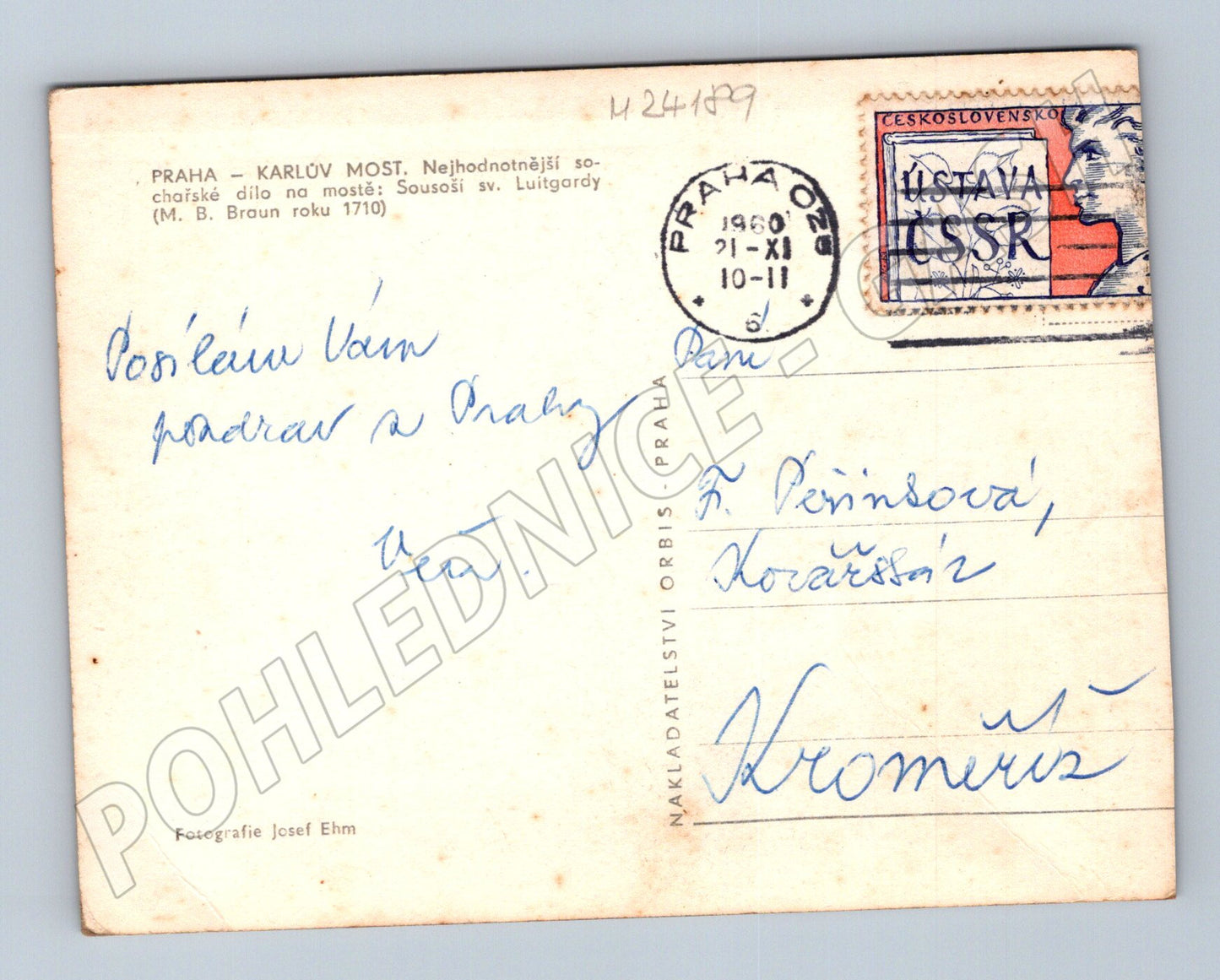 Pohlednice Praha Karlův most sousoší sv. Luitgardy 1960 (M24189)