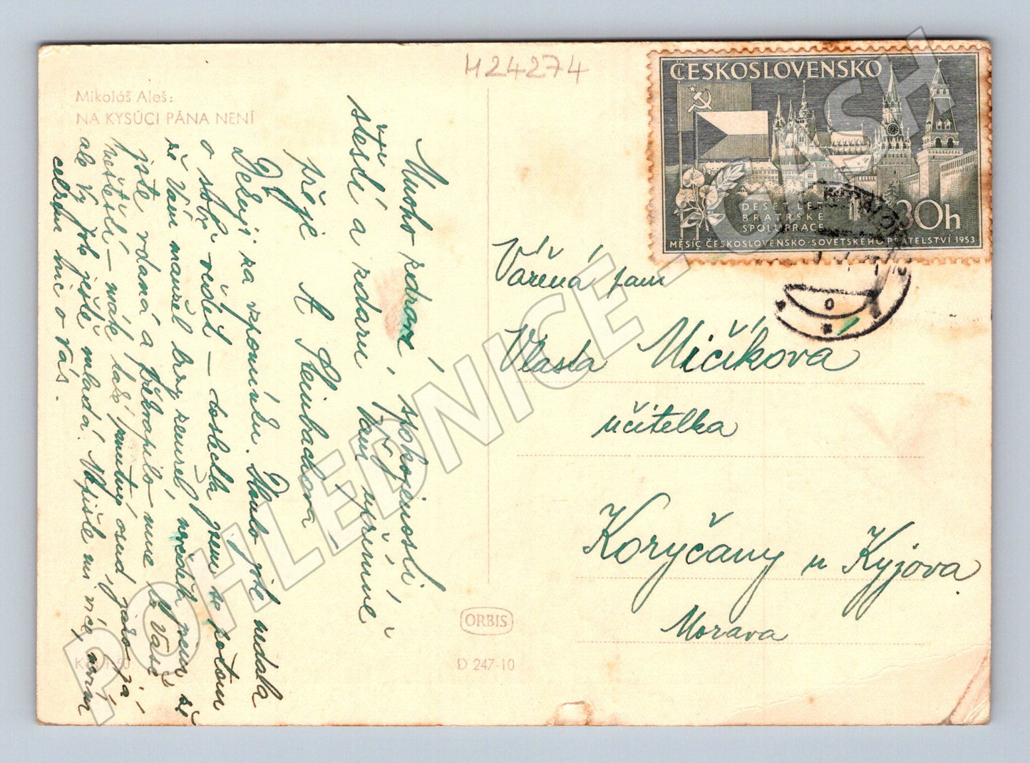 Pohlednice Mikoláš Aleš kresba spící muž puška 1953 (M24274)