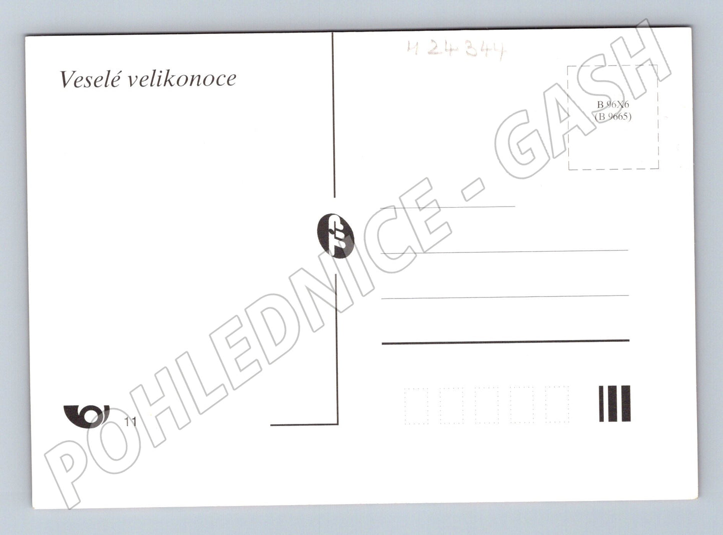 Pohlednice velikonoční motiv chrastítko a kraslice (M24344)