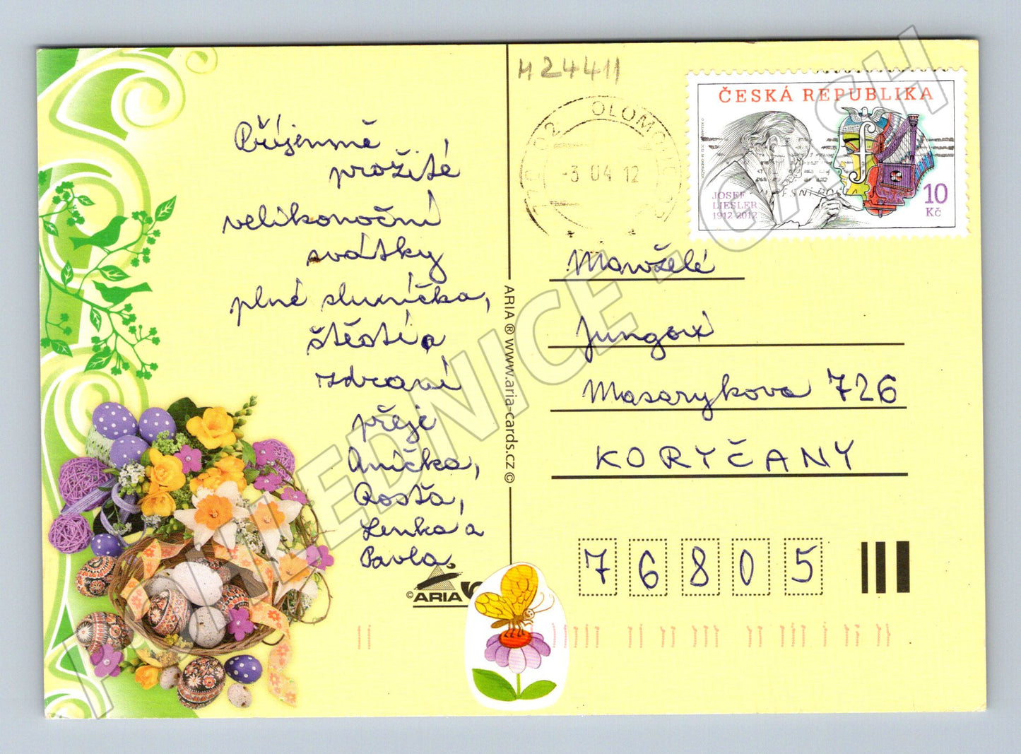 Pohlednice Velikonoční košík kraslice narcisy 2012 (M24411)