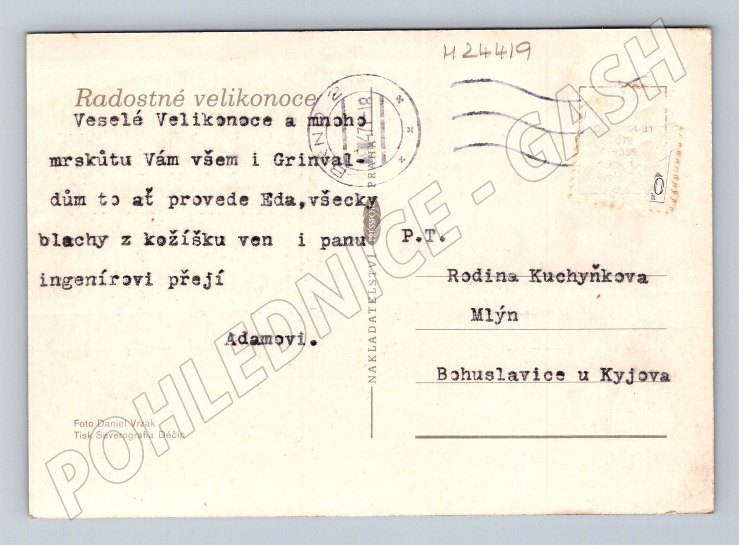 Pohlednice Velikonoční motiv vejce a forsythie 1948 (M24419)