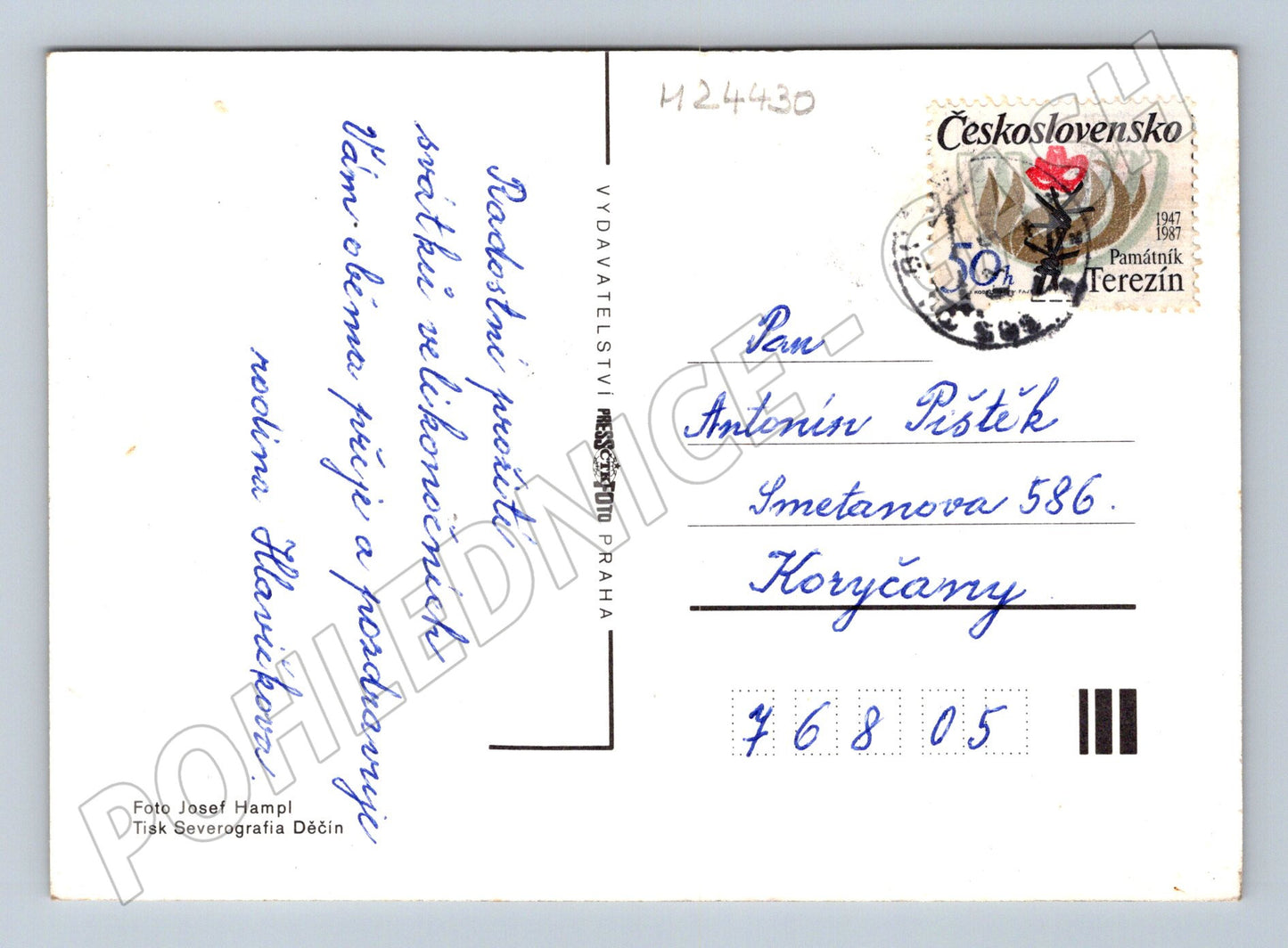 Pohlednice Velikonoční vajíčka košík 1987 (M24430)