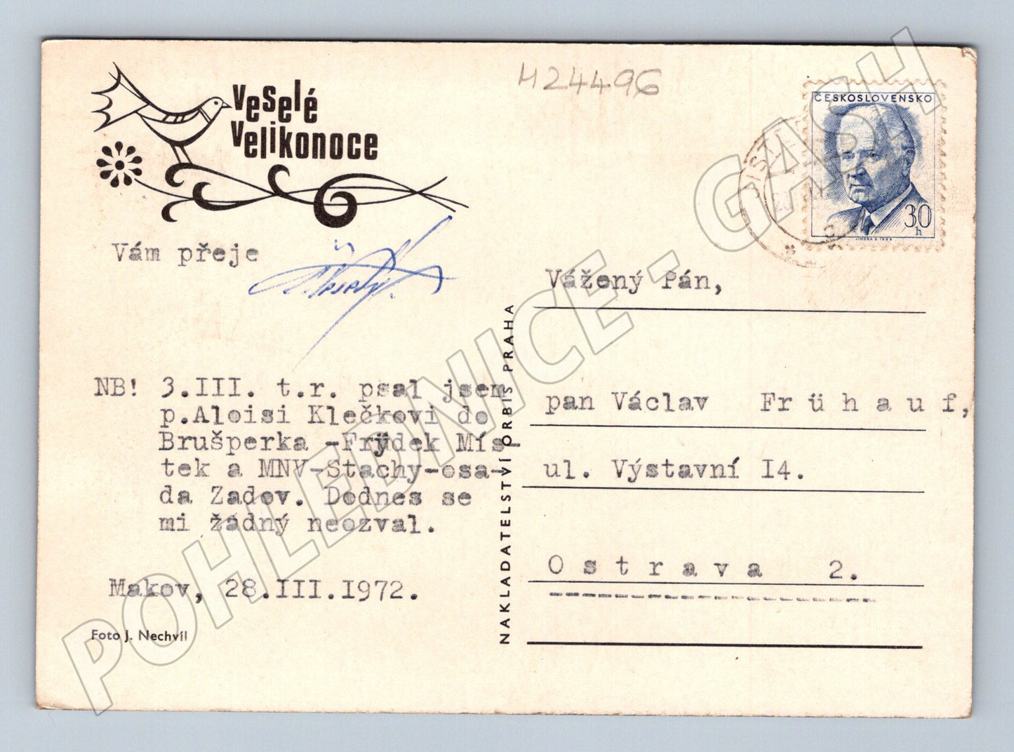 Pohlednice Československo Velikonoce vajíčka 1972 (M24496)