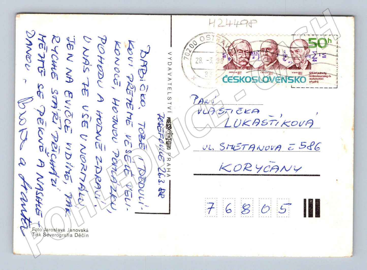 Pohlednice Velikonoční motiv chrastítko vajíčka 1988 (M24498)