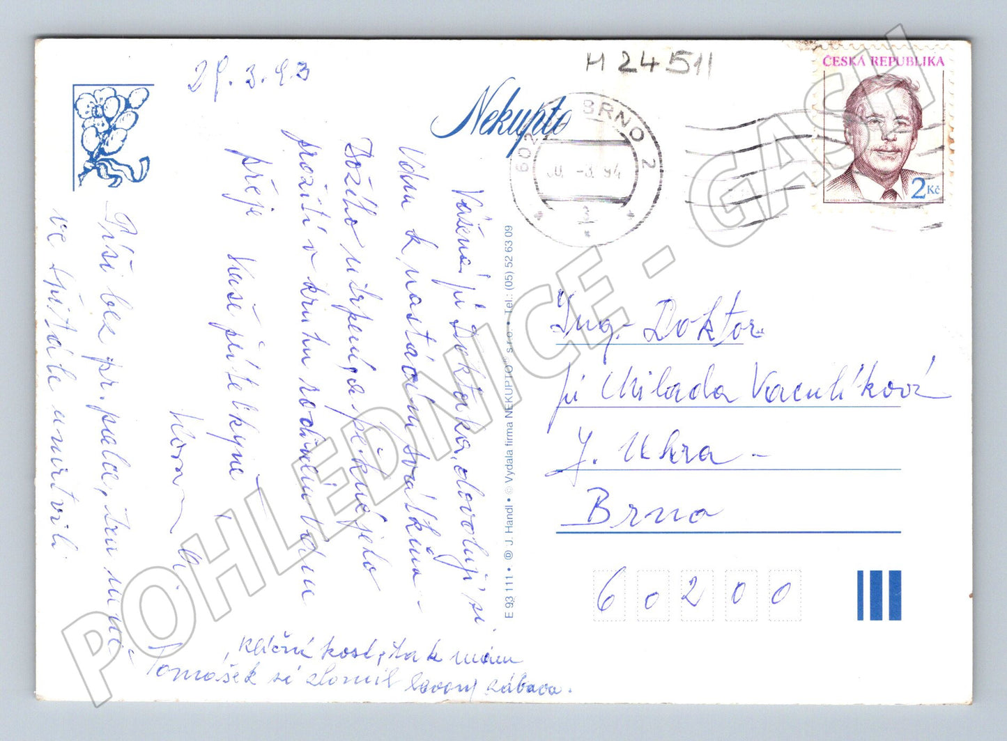 Pohlednice velikonoční motiv vajíčka a květy 1993 (M24511)