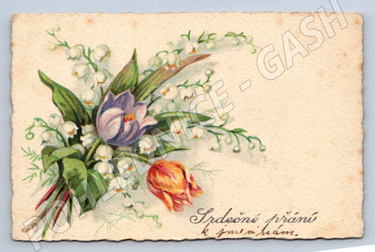 Jmeninové přání tulipány a konvalinky 1933 (M2453)