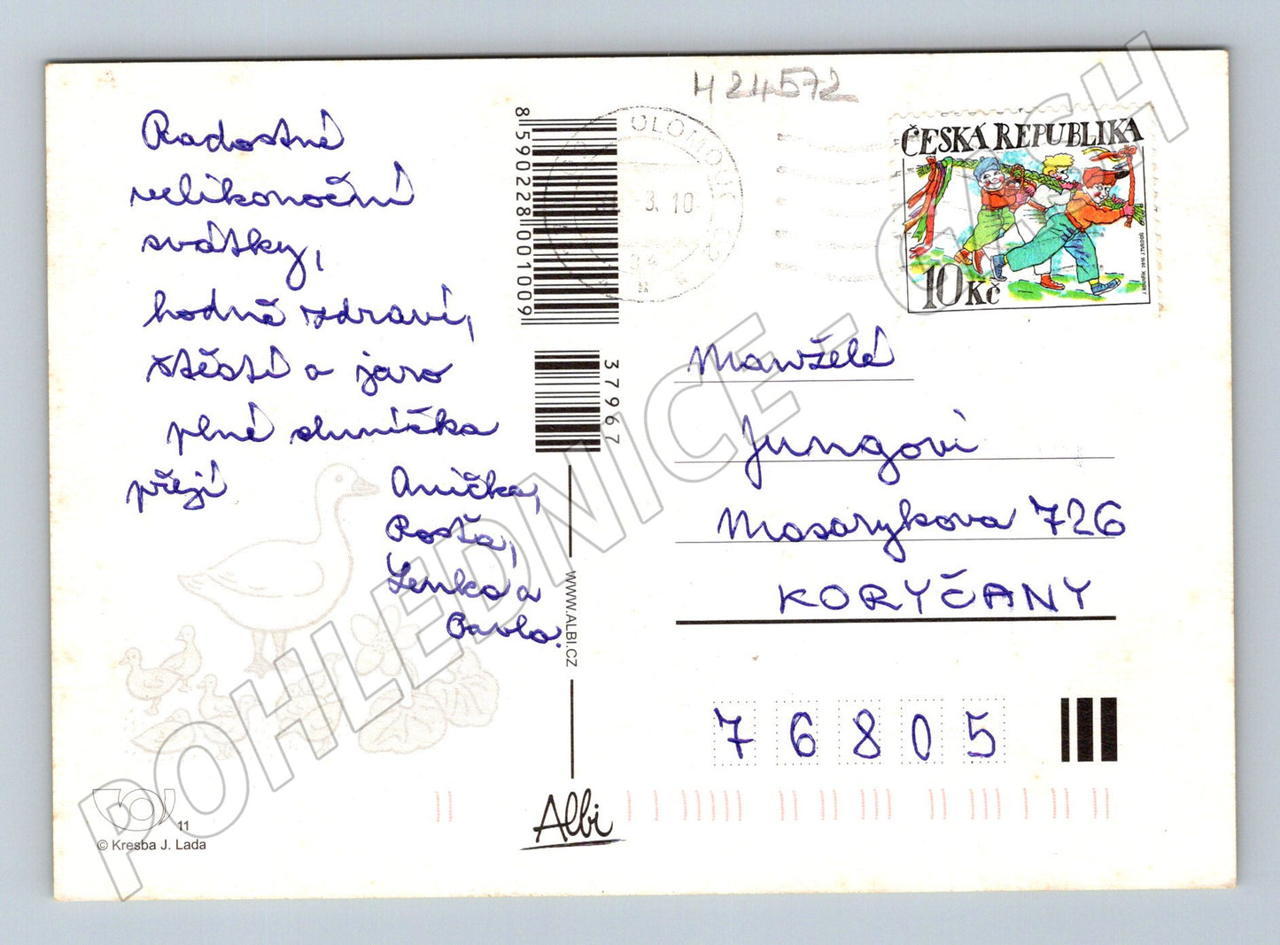 Pohlednice Josef Lada Velikonoce dívka husa housata (M24572)