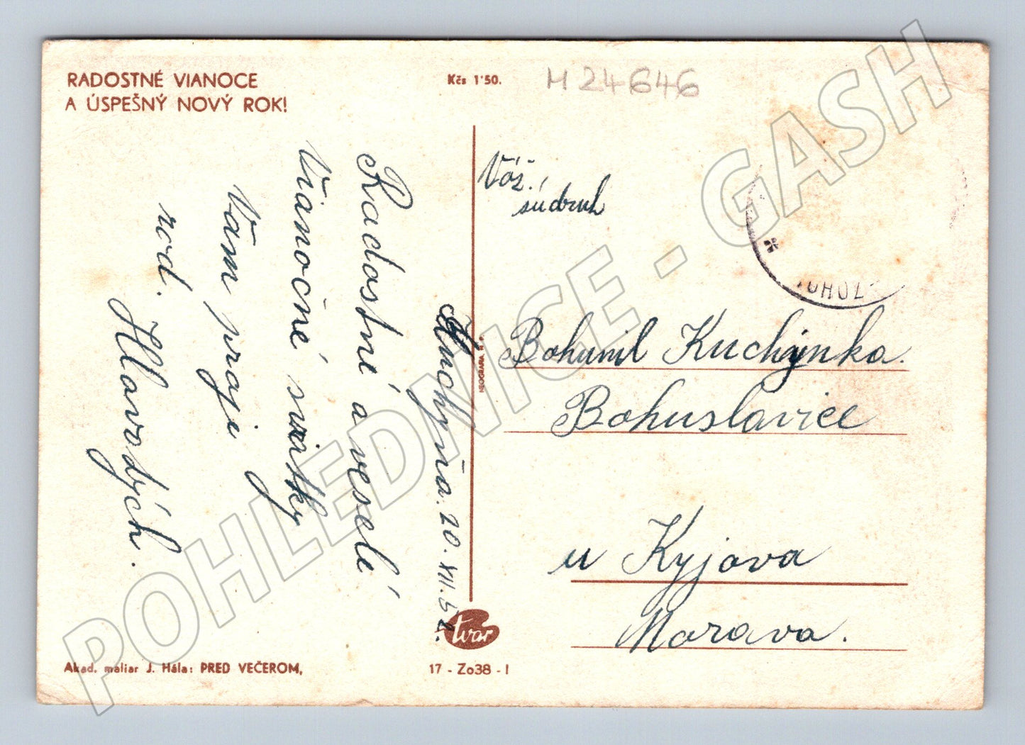 Pohlednice Slovensko J. Hála zimní vesnice 1928 (M24646)