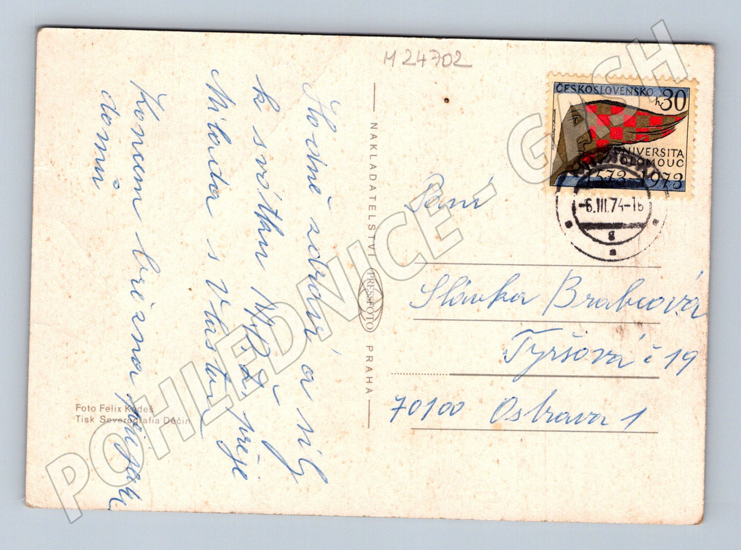 Pohlednice dvě růžové růže 1974 (M24702)