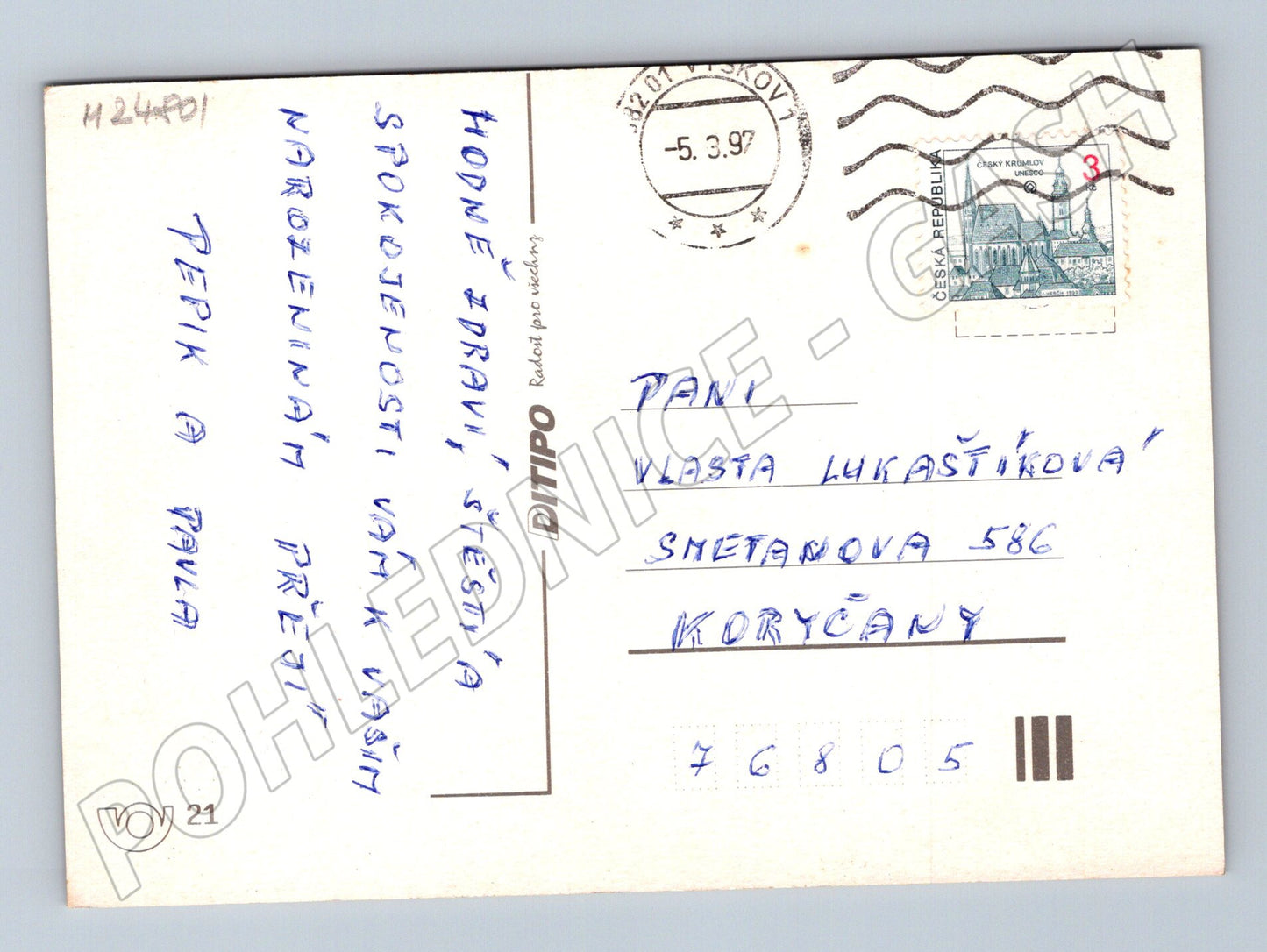 Pohlednice Kytice květin Vše nejlepší 1997 (M24801)