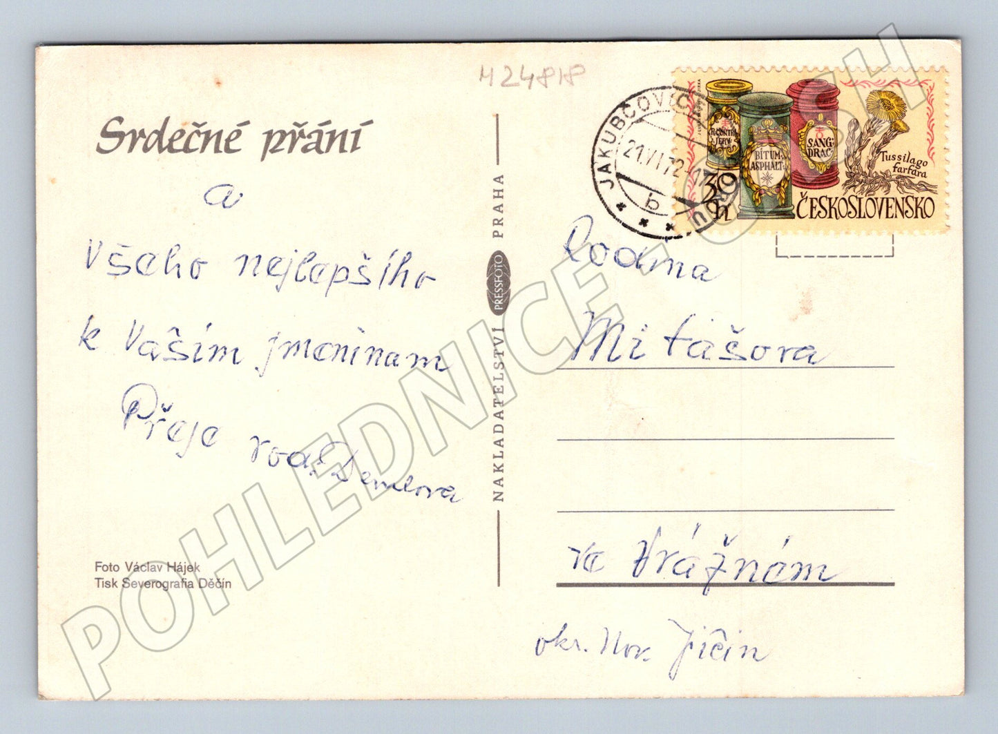 Pohlednice dvě červené růže 1972 (M24818)