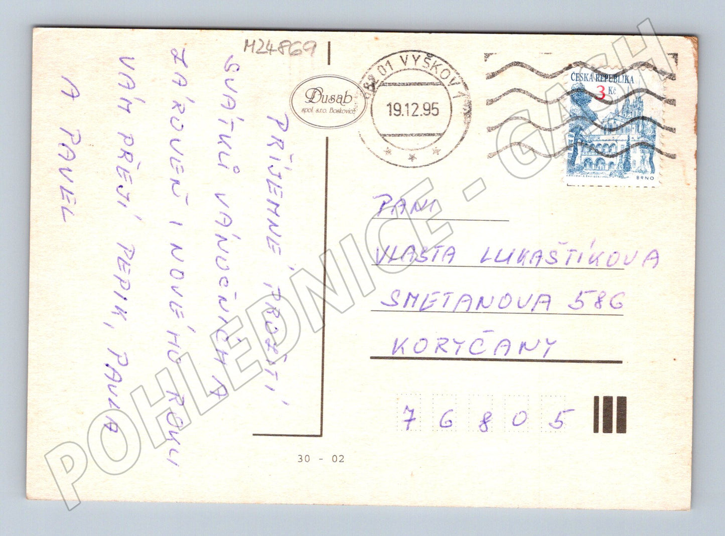 Pohlednice Vánoční novoroční andělíčci 1995 (M24869)