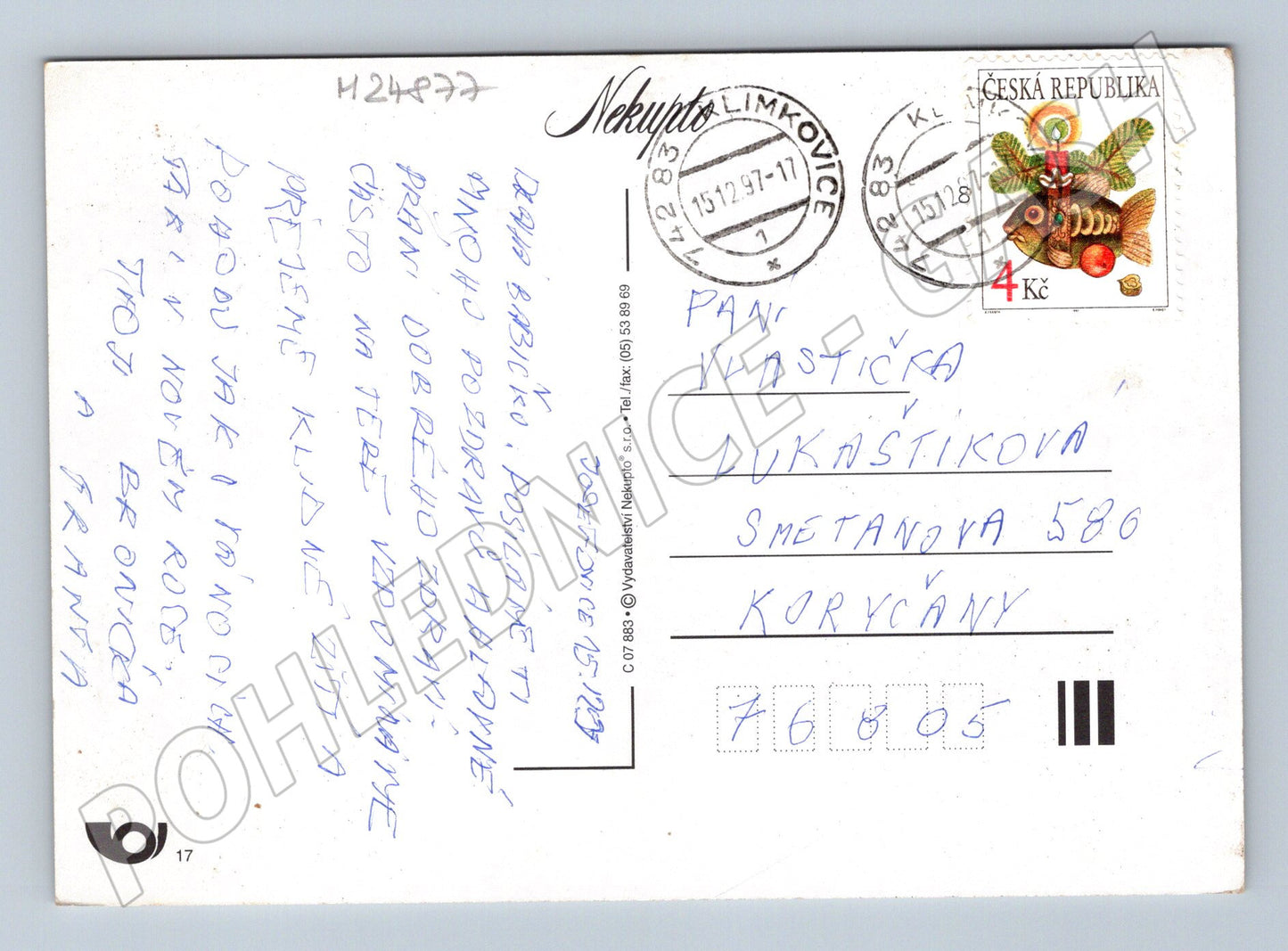 Pohlednice Vánoční zvony a prskavka 1997 (M24877)