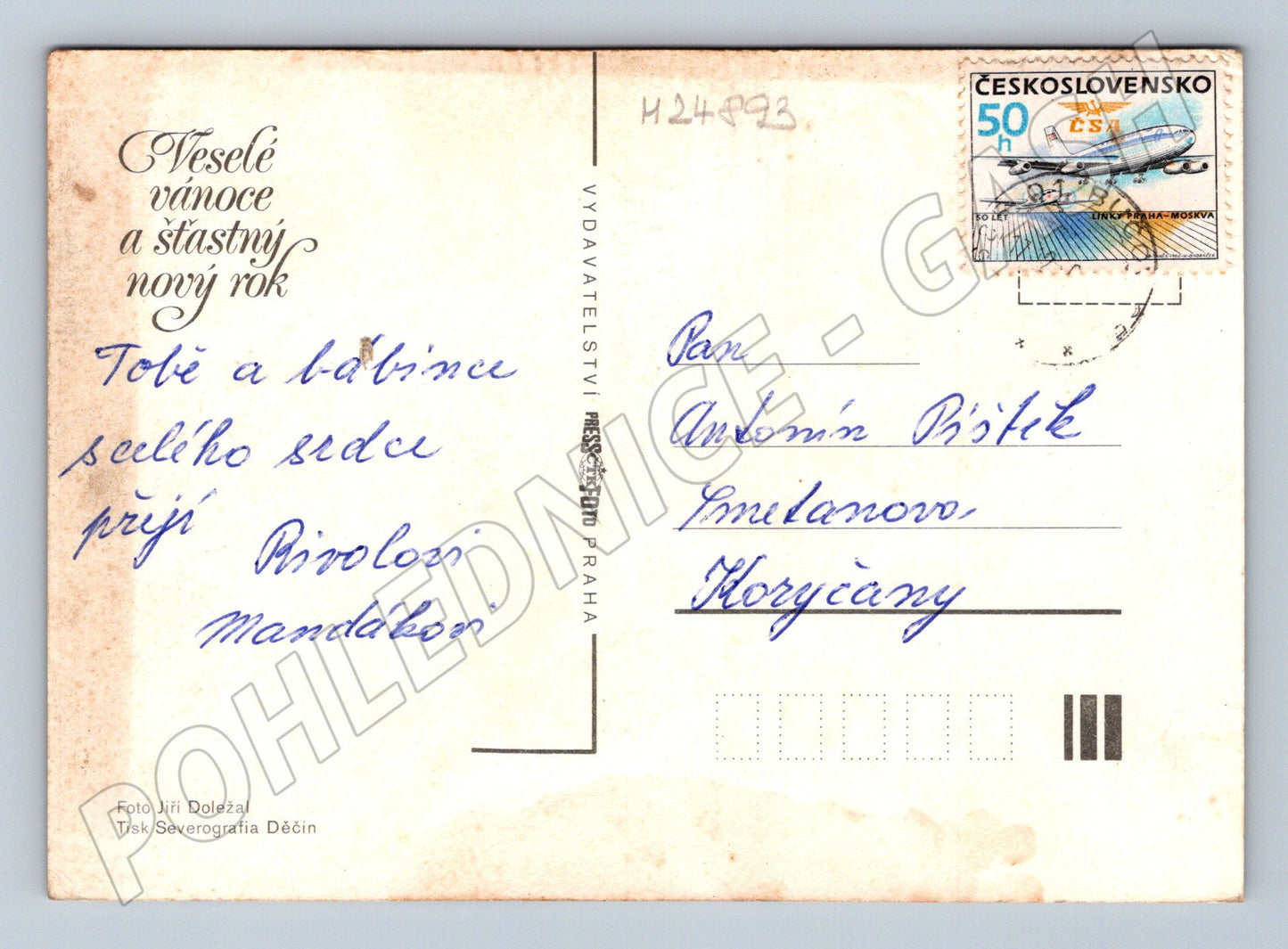 Pohlednice Vánoční zátiší svíčky a jablko (M24893)