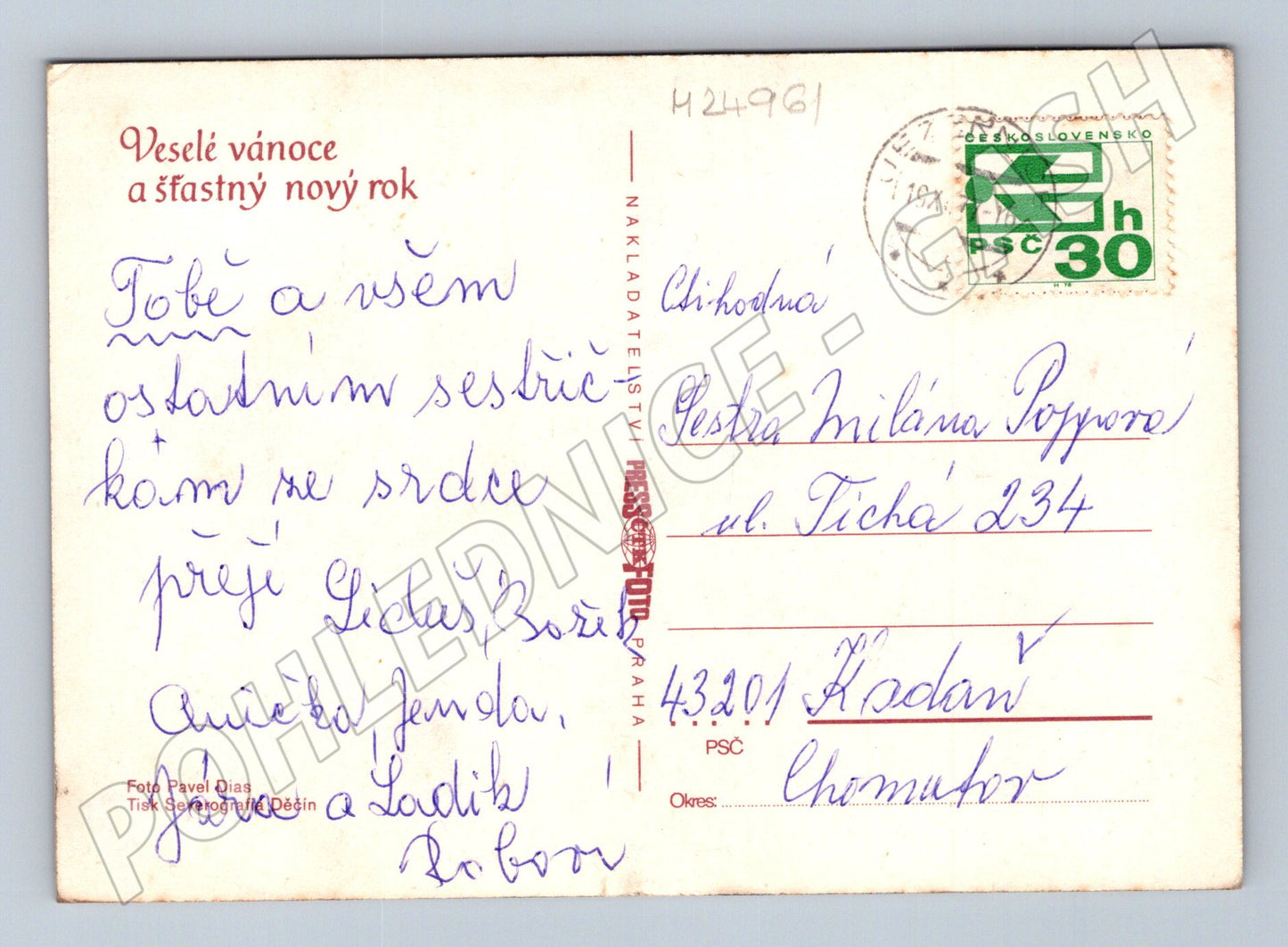 Pohlednice vánoční zátiší ořechy jablka (M24961)