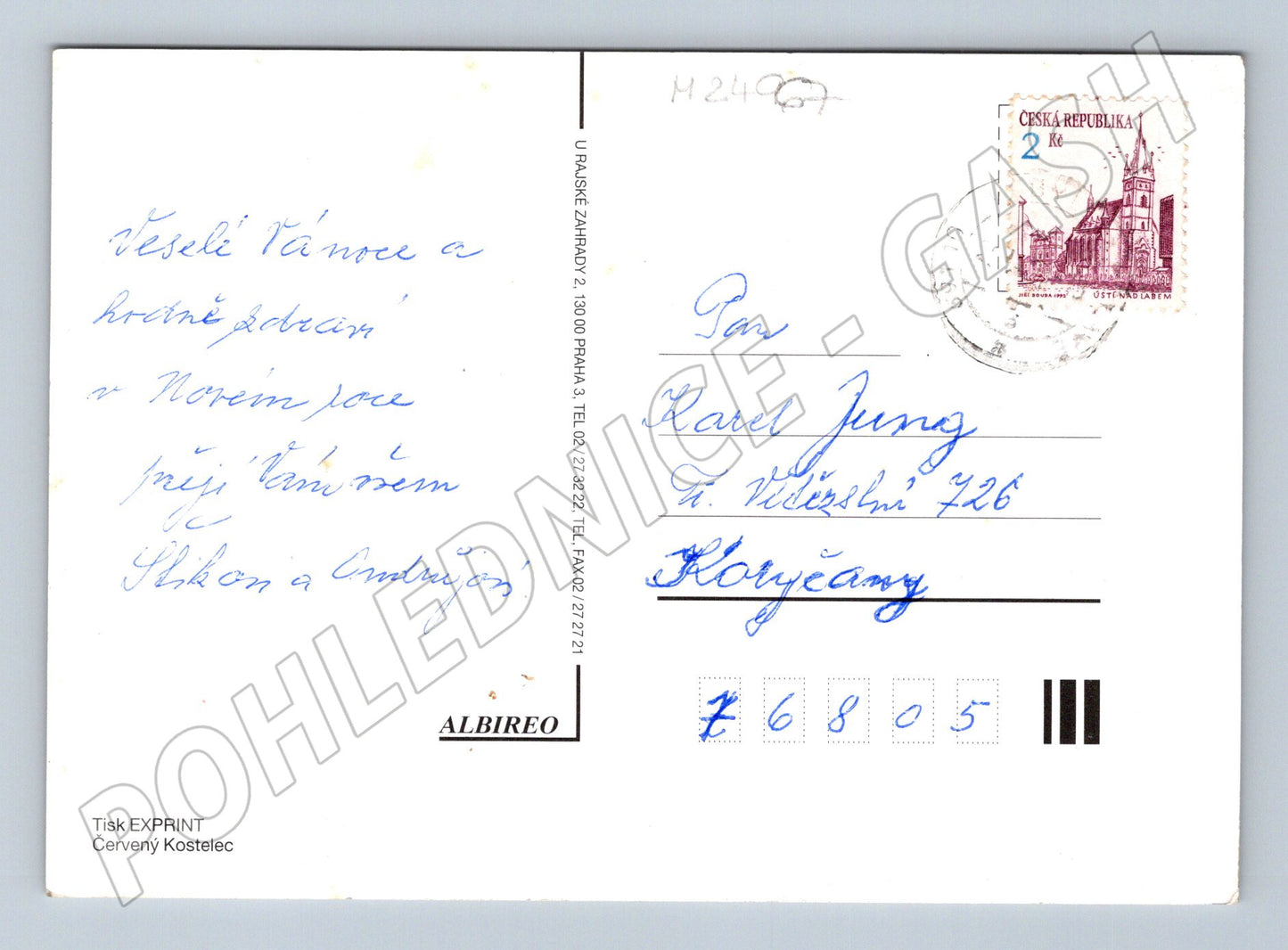 Pohlednice vánoční noty zvonky Veselé Vánoce (M24967)