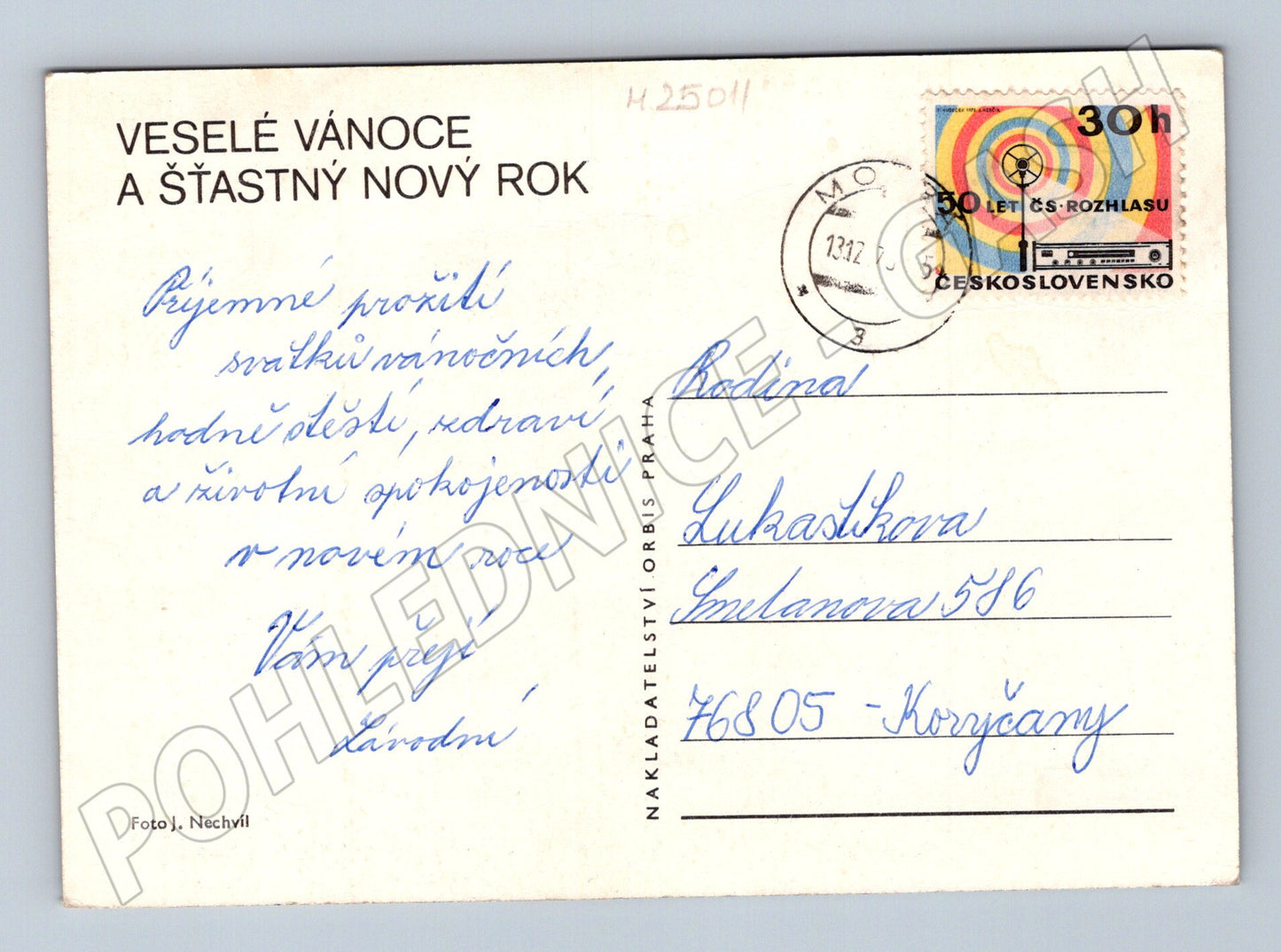 Pohlednice Vánoce zátiší s jehličím ovocem a svíčkou (M25011)