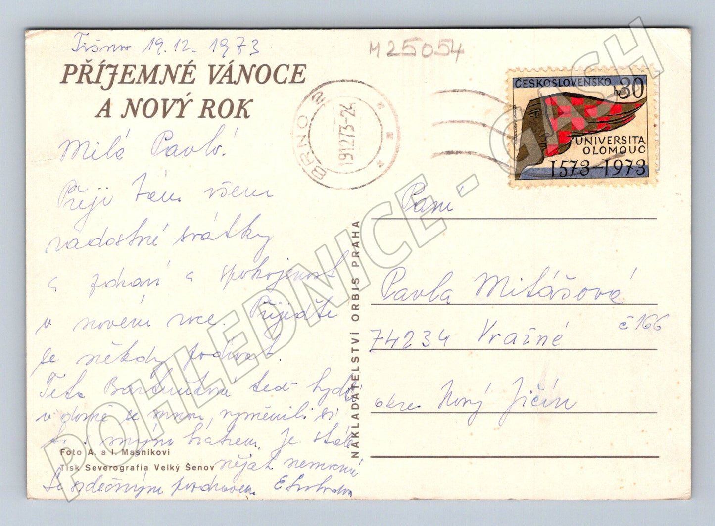 Pohlednice Vánoční zátiší 1973 (M25054)